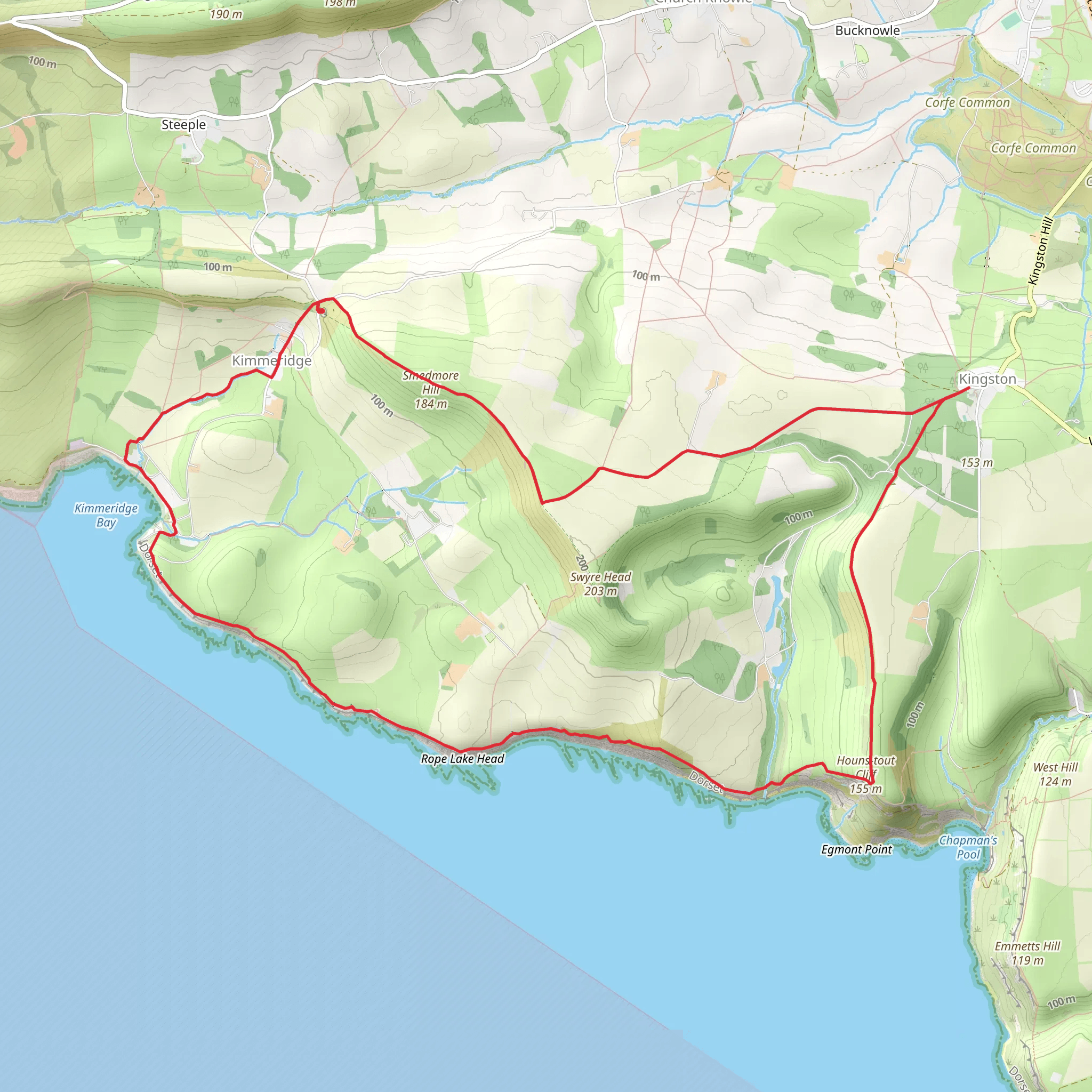 Maple Ledge and Hounstout Cliff via The Hardy Way mobile static map