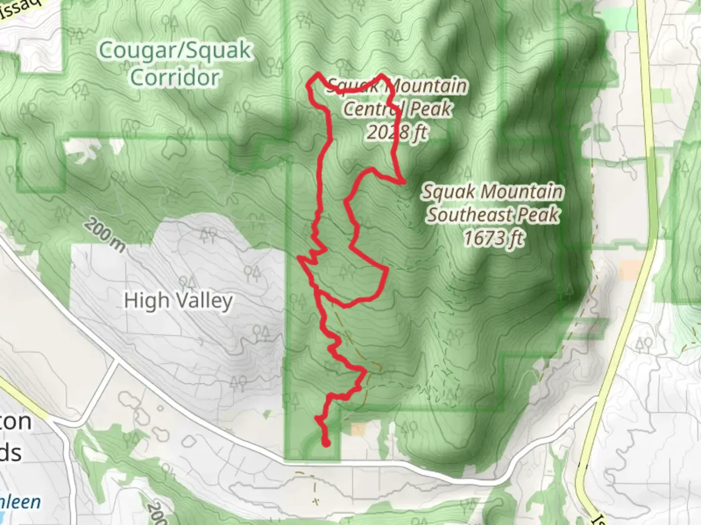 An image depicting the trail May Valley, Bullitt Gorge and Squak Mountain Road Southeast Loop Trail and its surrounding area.