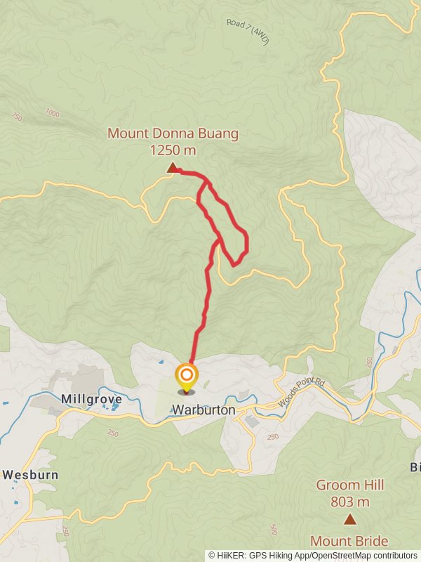 Warburton to Mt Donna Buang via Mt Victoria mobile static map