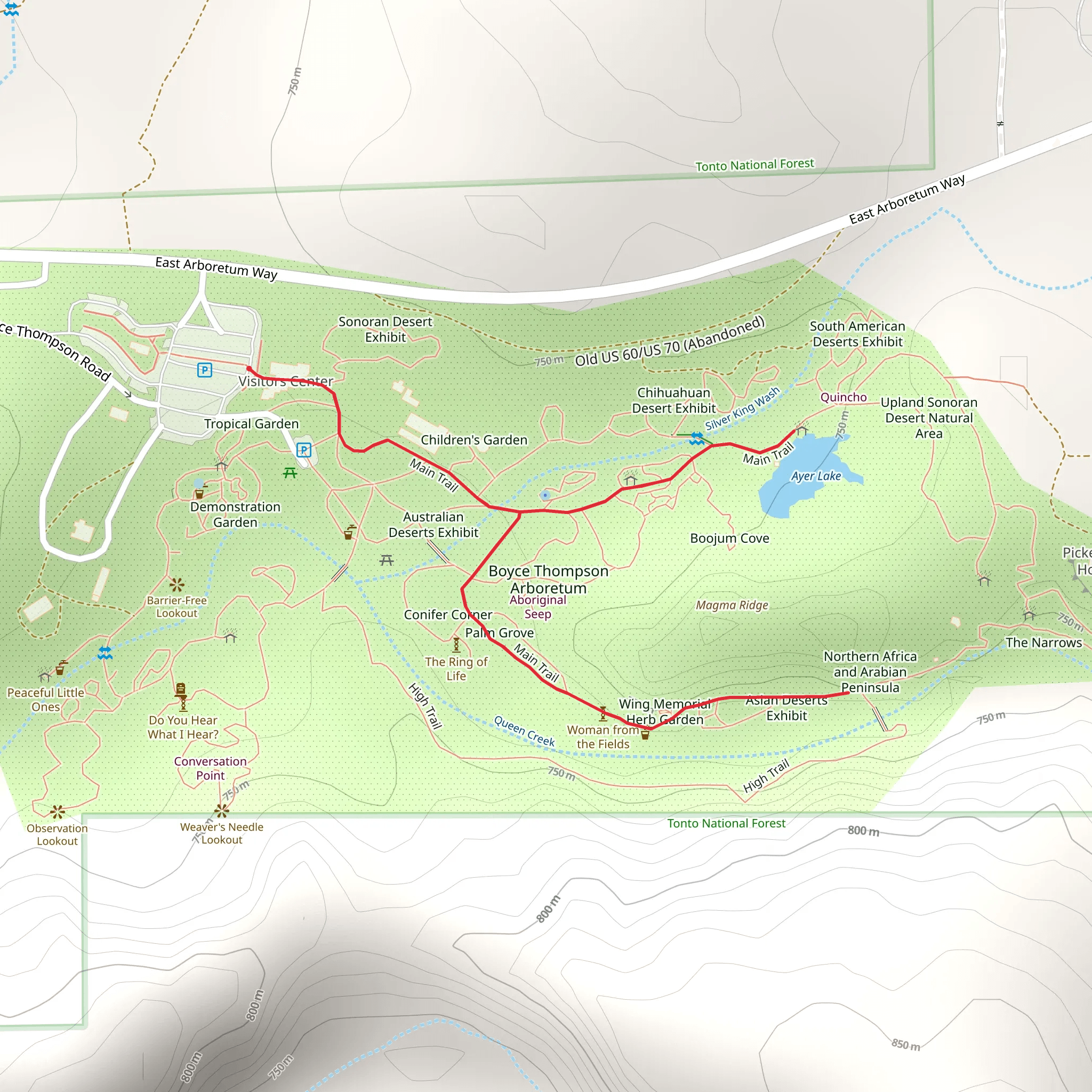 Main Trail - Boyce Thompson Arboretum mobile static map