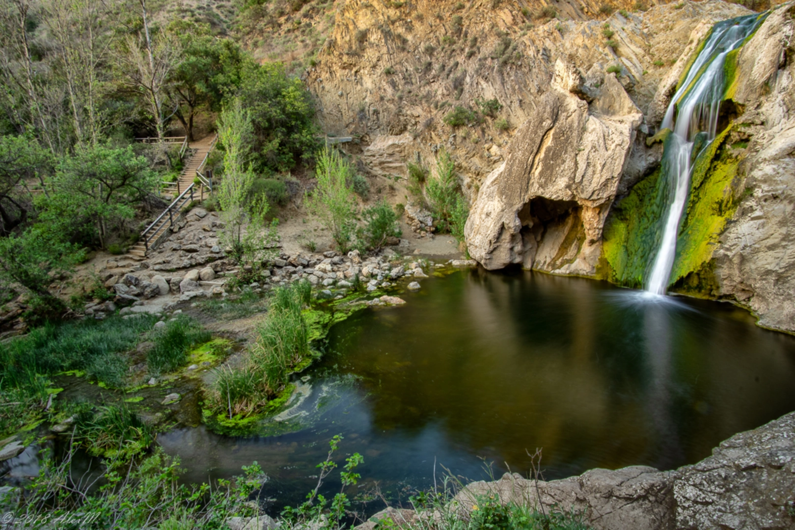 An image depicting the trail Paradise Falls via Moonridge - Mesa Loop Trail and its surrounding area.