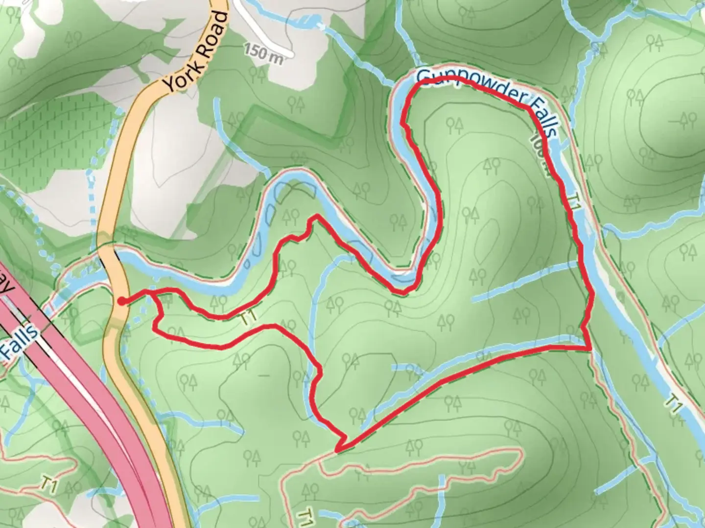 An image depicting the trail Panther, Sandy Lane and Gunpowder South Loop Trail and its surrounding area.