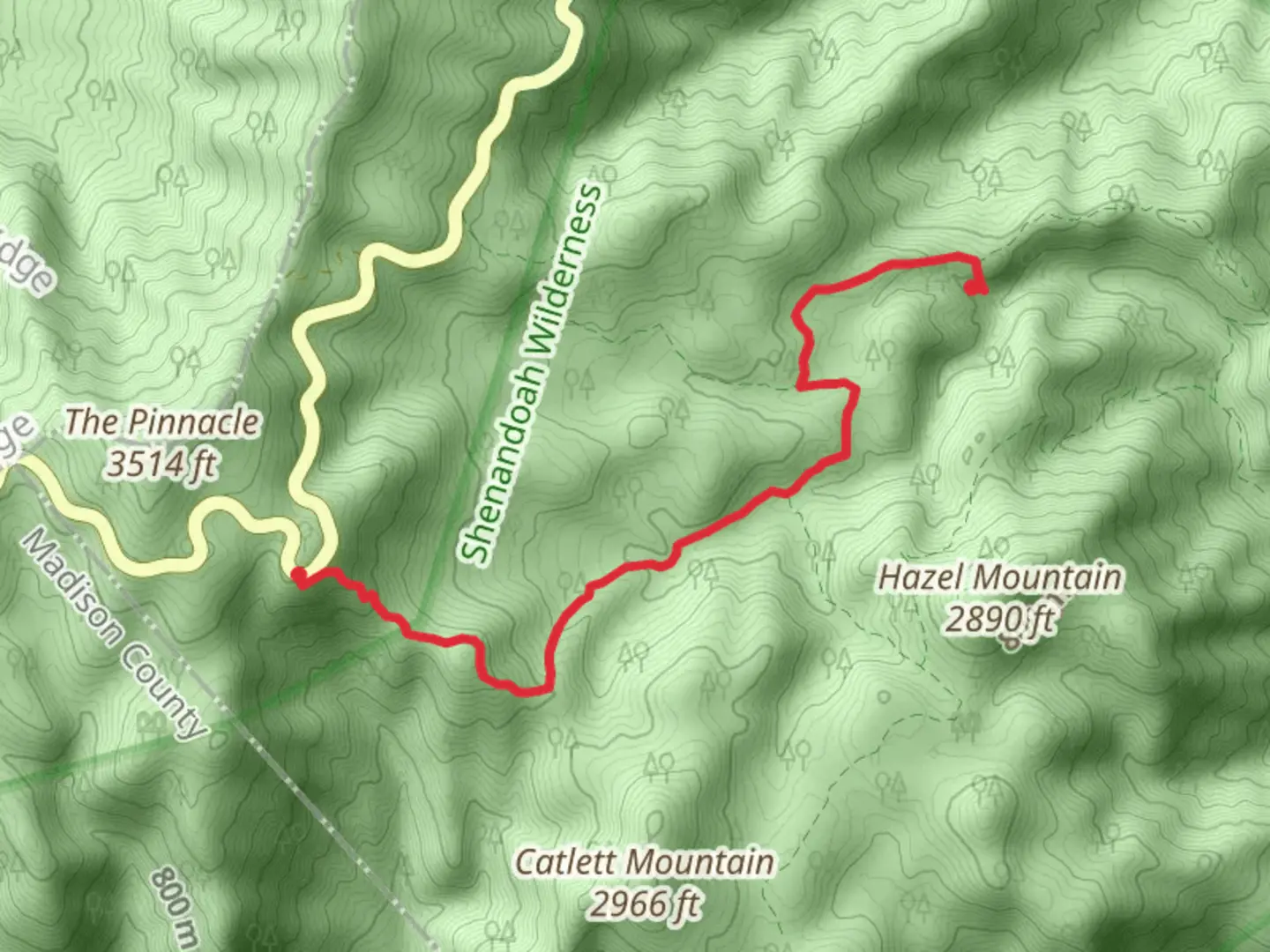 An image depicting the trail Cave Falls via Hanna Run Trail and its surrounding area.