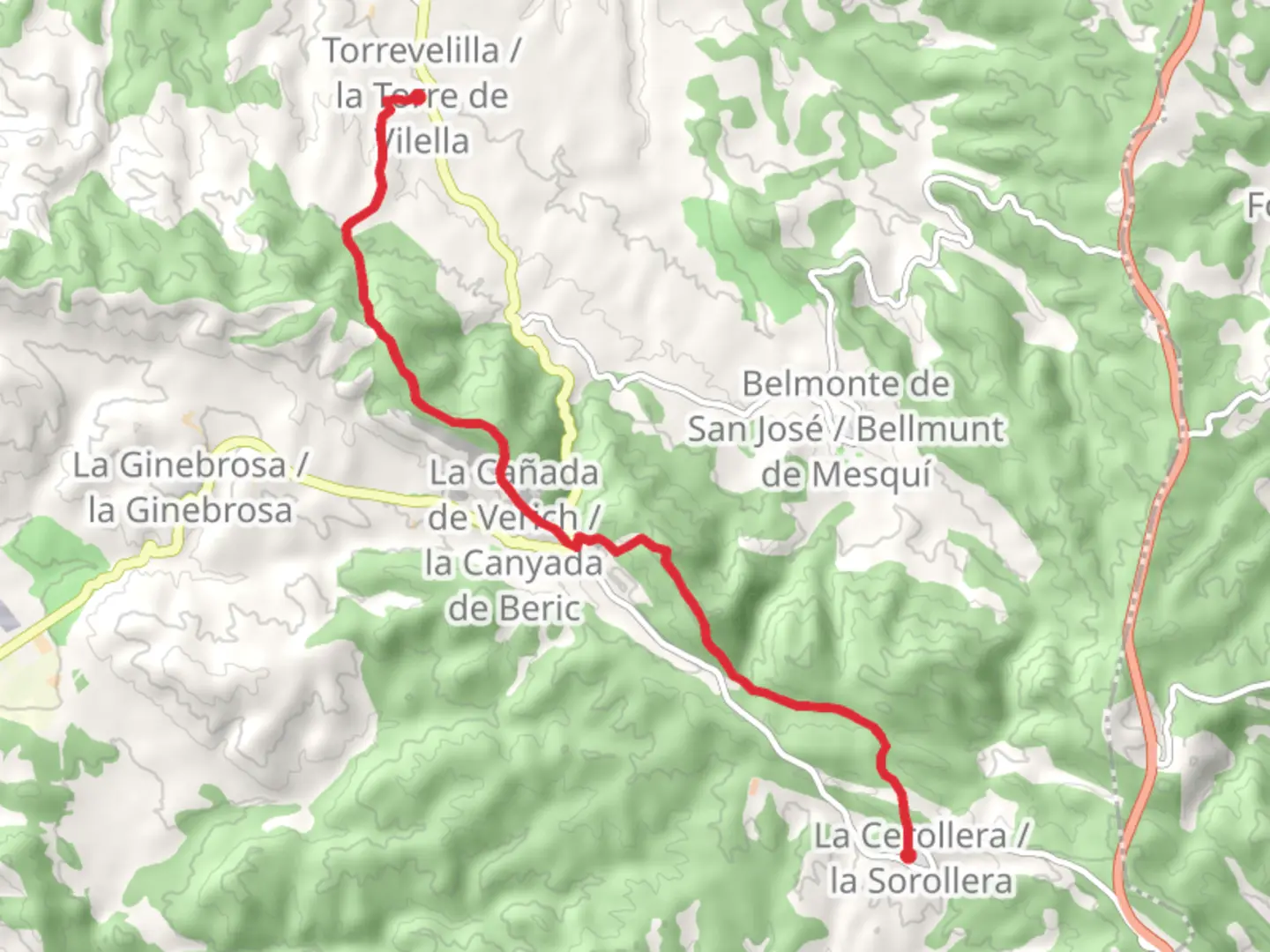 An image depicting the trail La Cerollera - Torrevelilla PR TE 014a and its surrounding area.