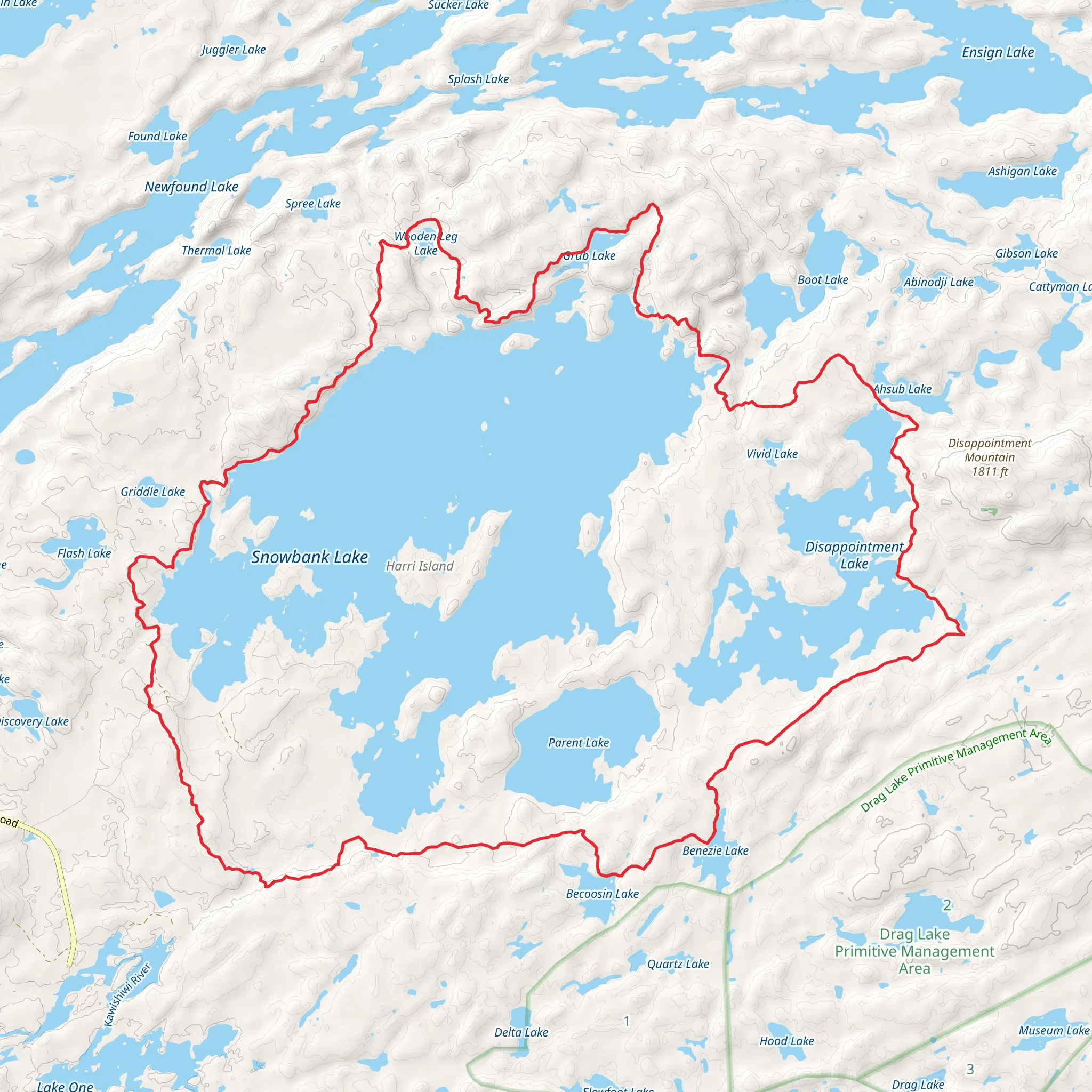 Disappointment Lake and Snowbank Lake Loop via Kekekabic Trail mobile static map