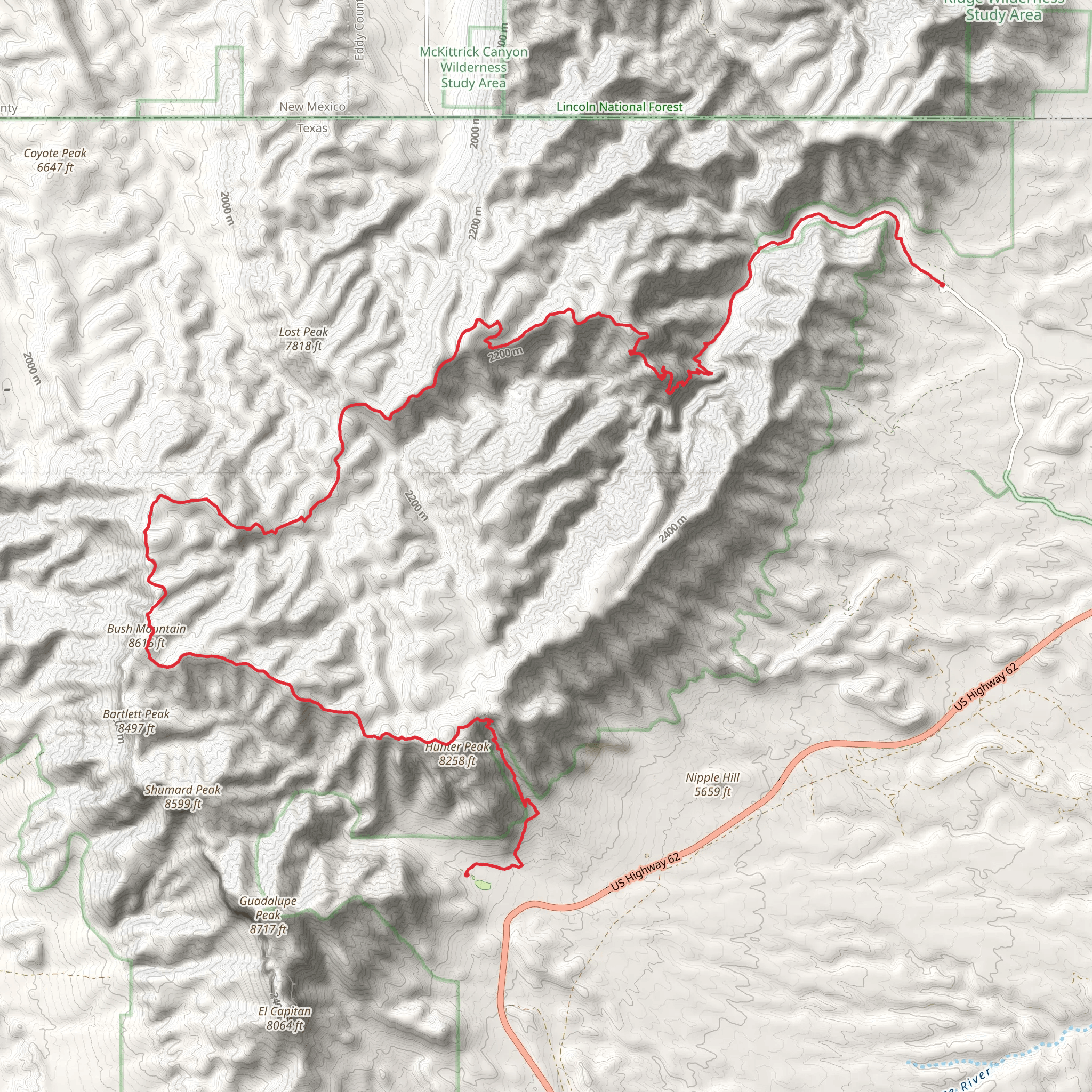 Bush Mountain and Hunter Mountain via Mckittrick Ridge Trail mobile static map