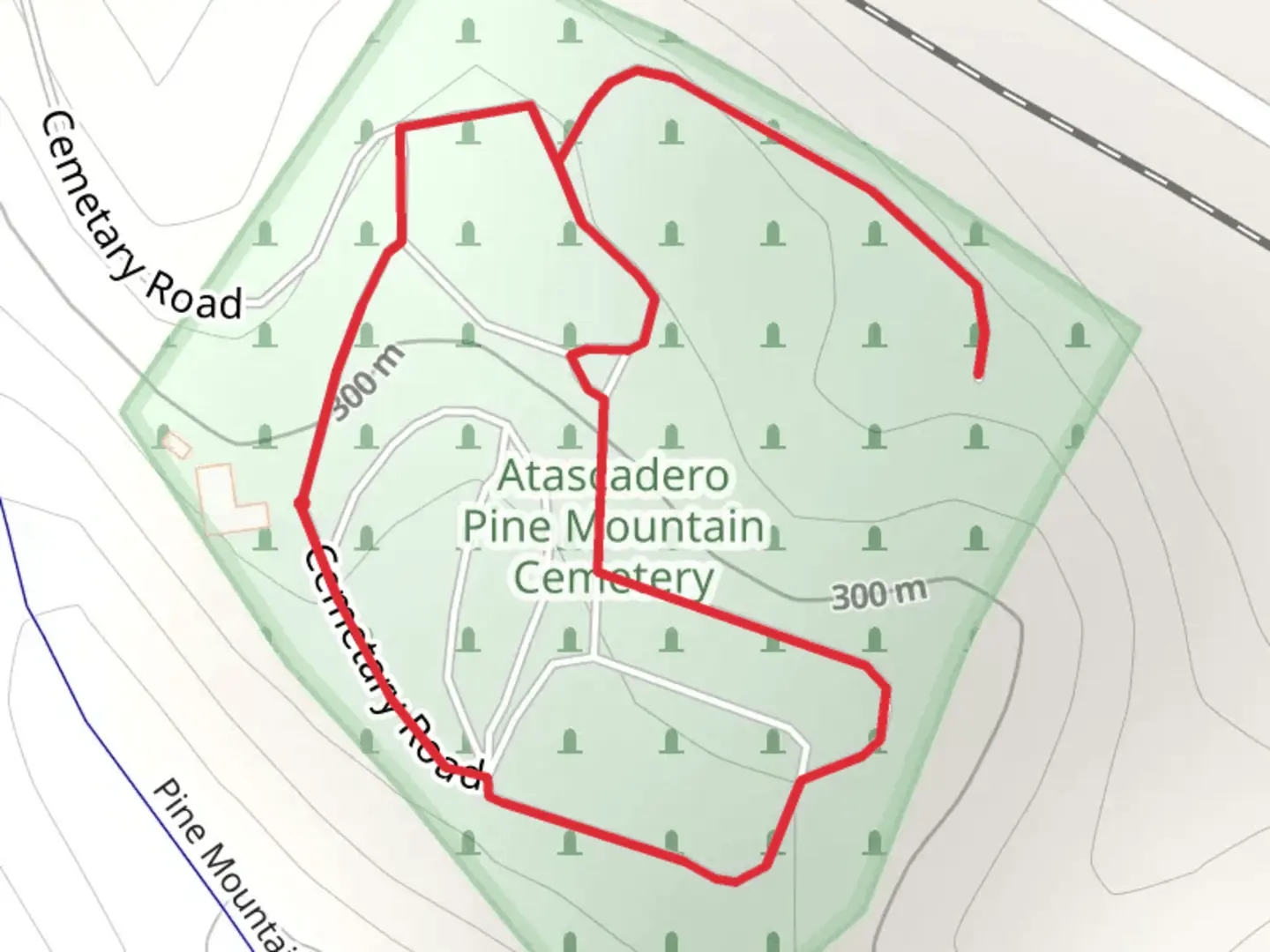 An image depicting the trail Atascadero Pine Mountain Cemetery Loop and its surrounding area.