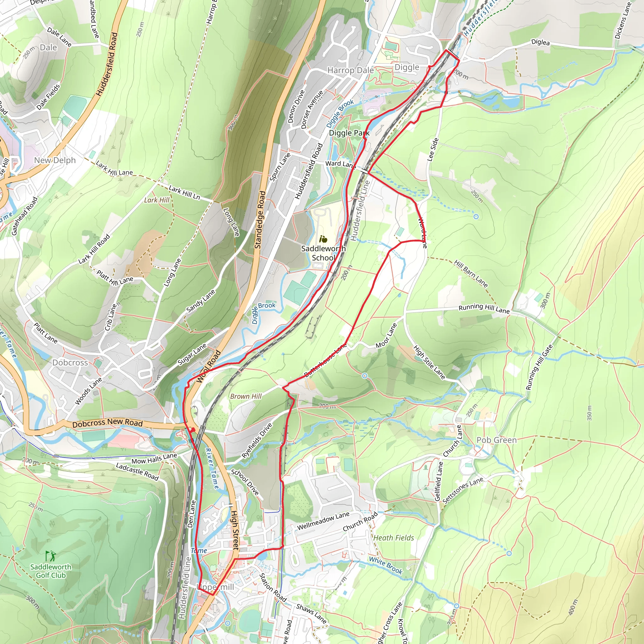 Huddersfield Narrow Canal Loop in Uppermill mobile static map