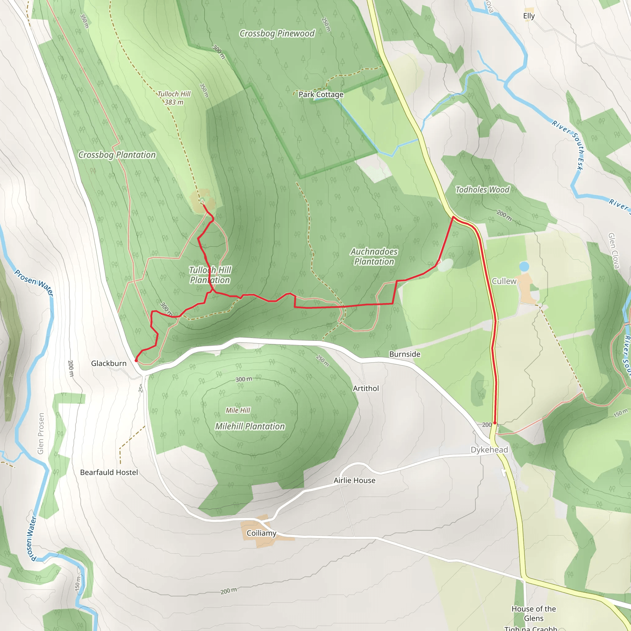 Glen Clova Path - Airlie Monument mobile static map