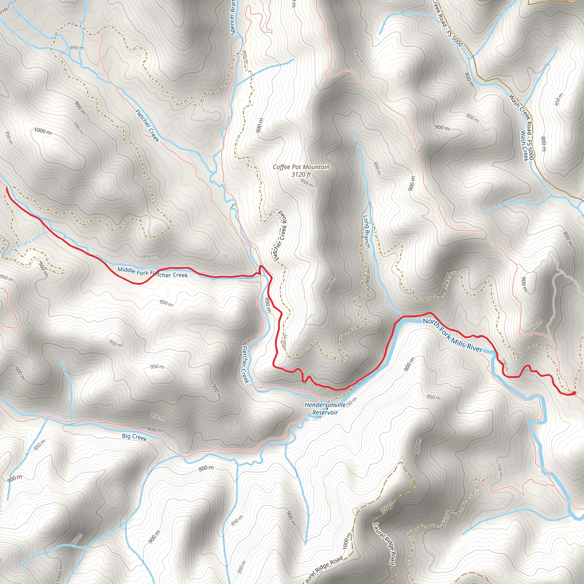 Middle Fork Trail via Hendersonville Reservoir Road Trail mobile static map