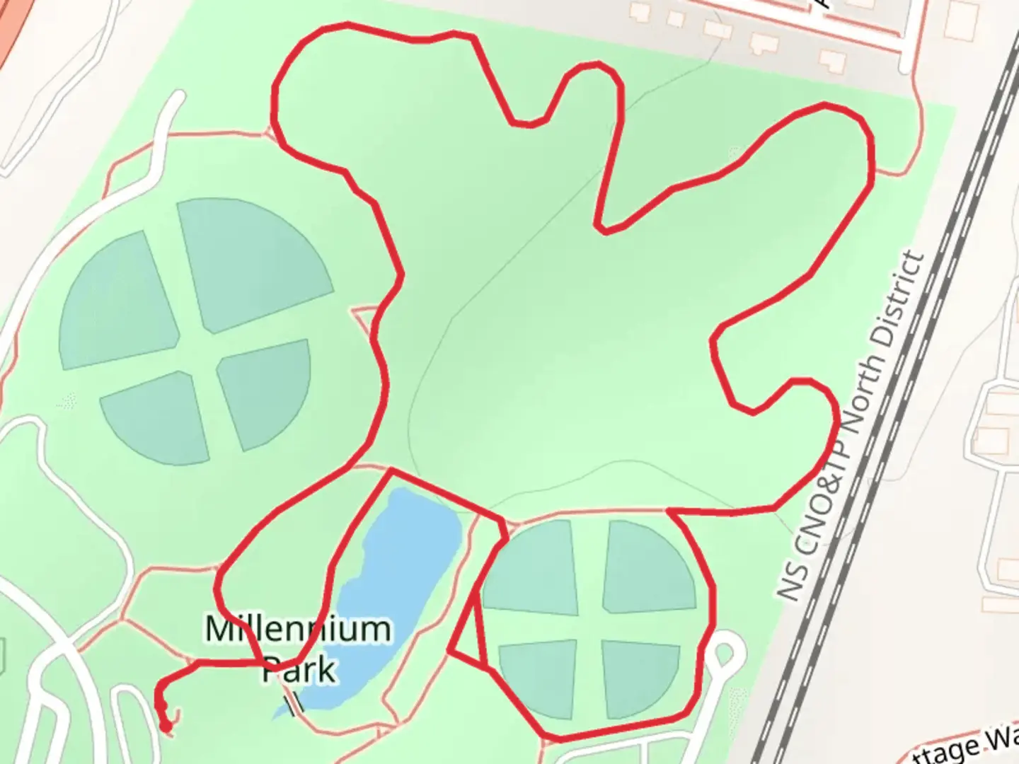 An image depicting the trail Millennium Park Loop and its surrounding area.