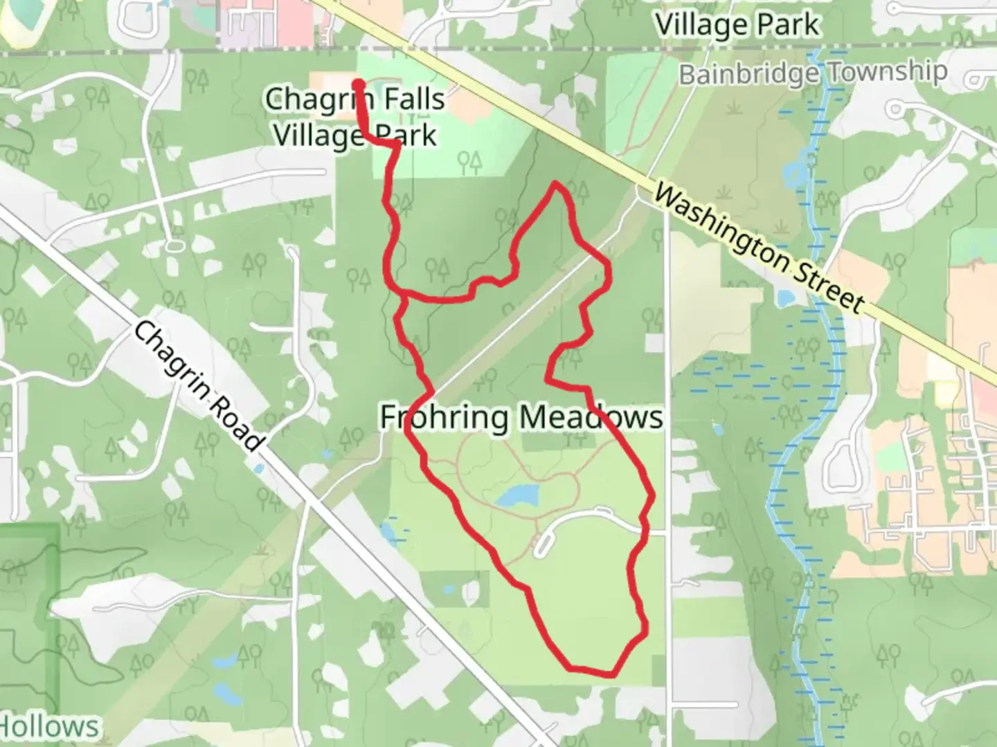 An image depicting the trail Frohring Meadows Loop and its surrounding area.