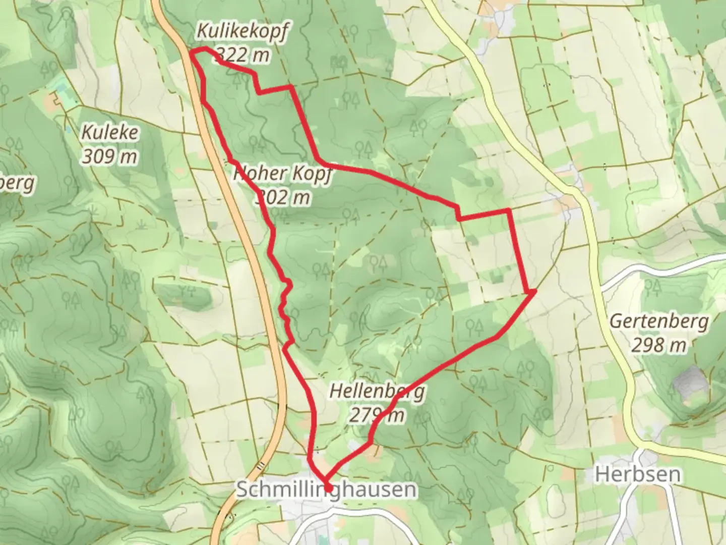 An image depicting the trail Bad Arolsen Wanderweg S3 and its surrounding area.