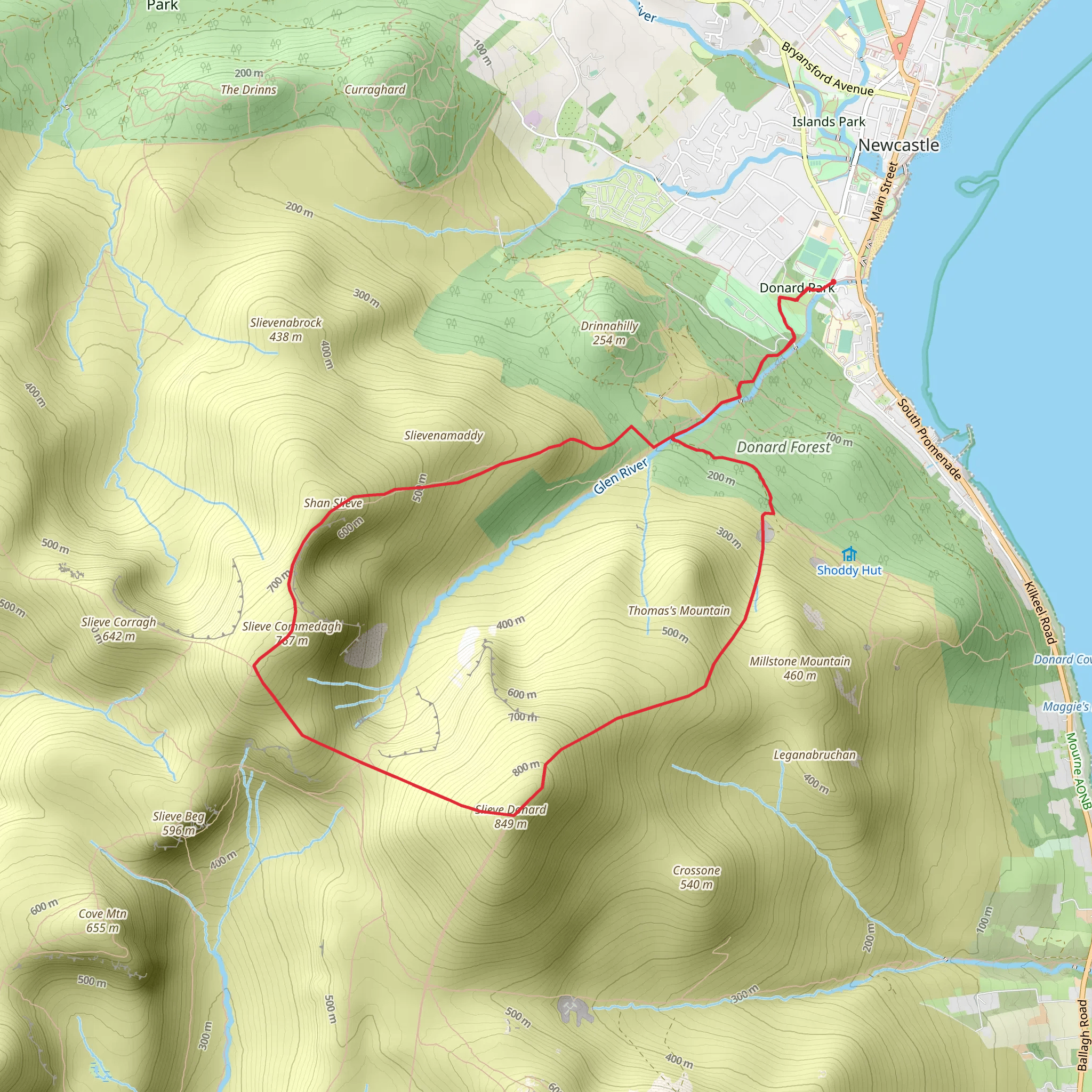 Slieve Commedagh and Slieve Donard Loop Trail mobile static map