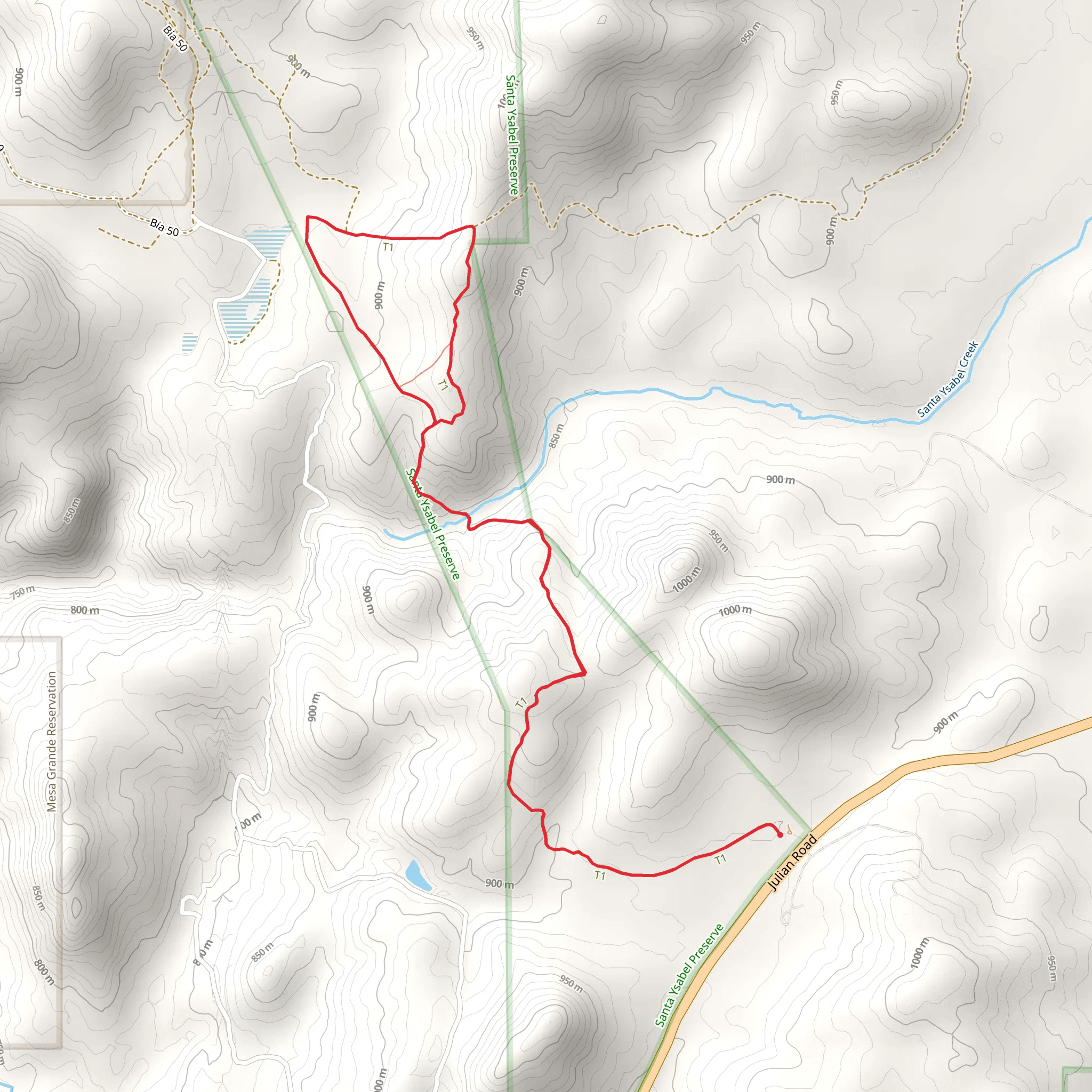 Santa Ysabel Creek via Upper Creek Trail mobile static map