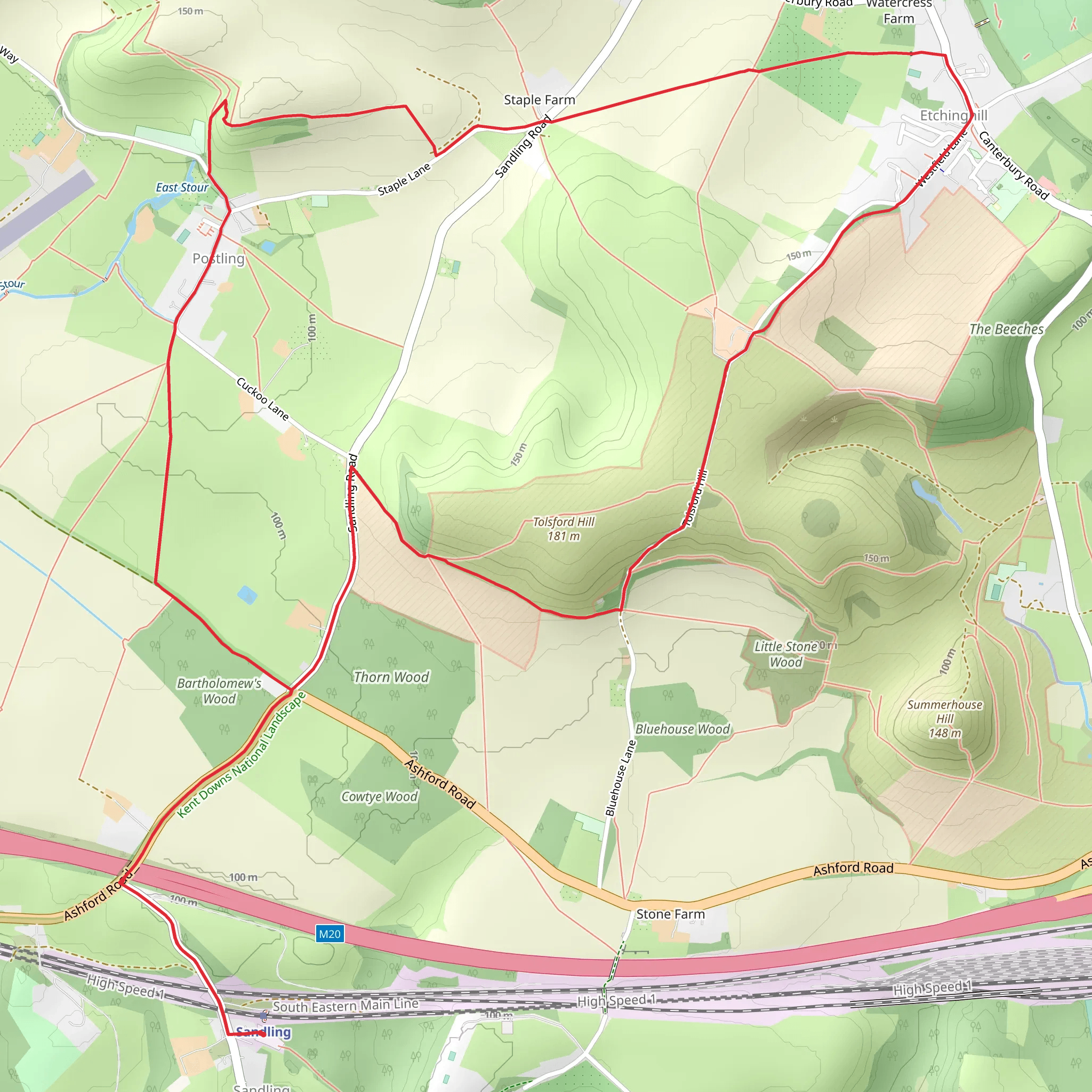 Tolsford Hill and Etchinghill Loop mobile static map