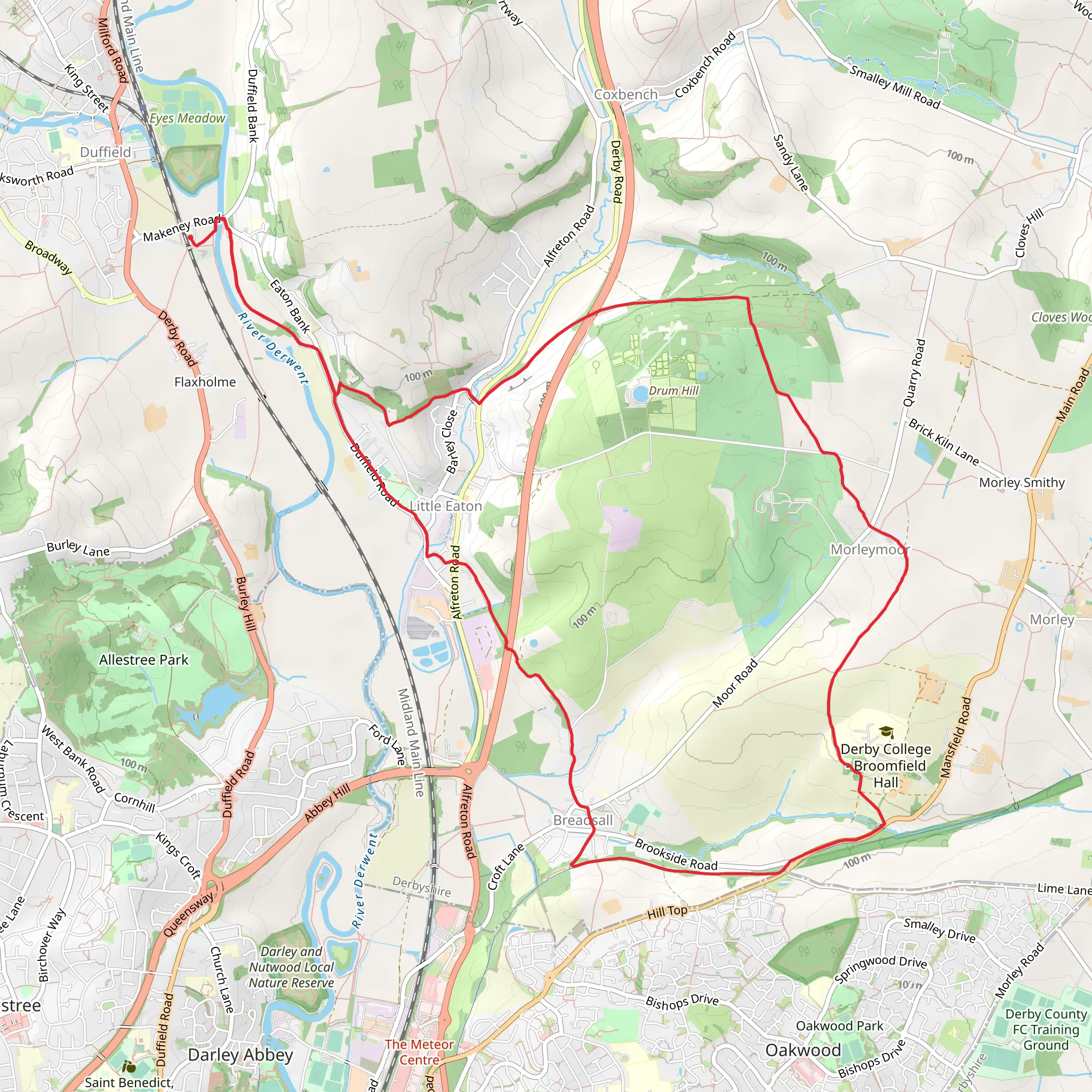 Duffield, Breadsall, Morleymoor and Little Eaton circular mobile static map