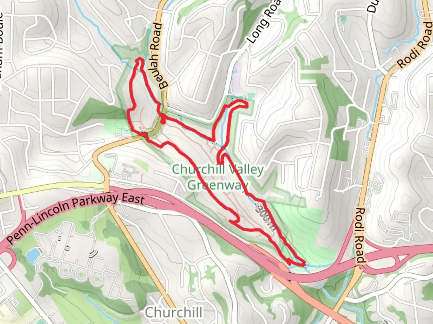 An image depicting the trail Chalfant Run in Bullock-Pens Park and its surrounding area.