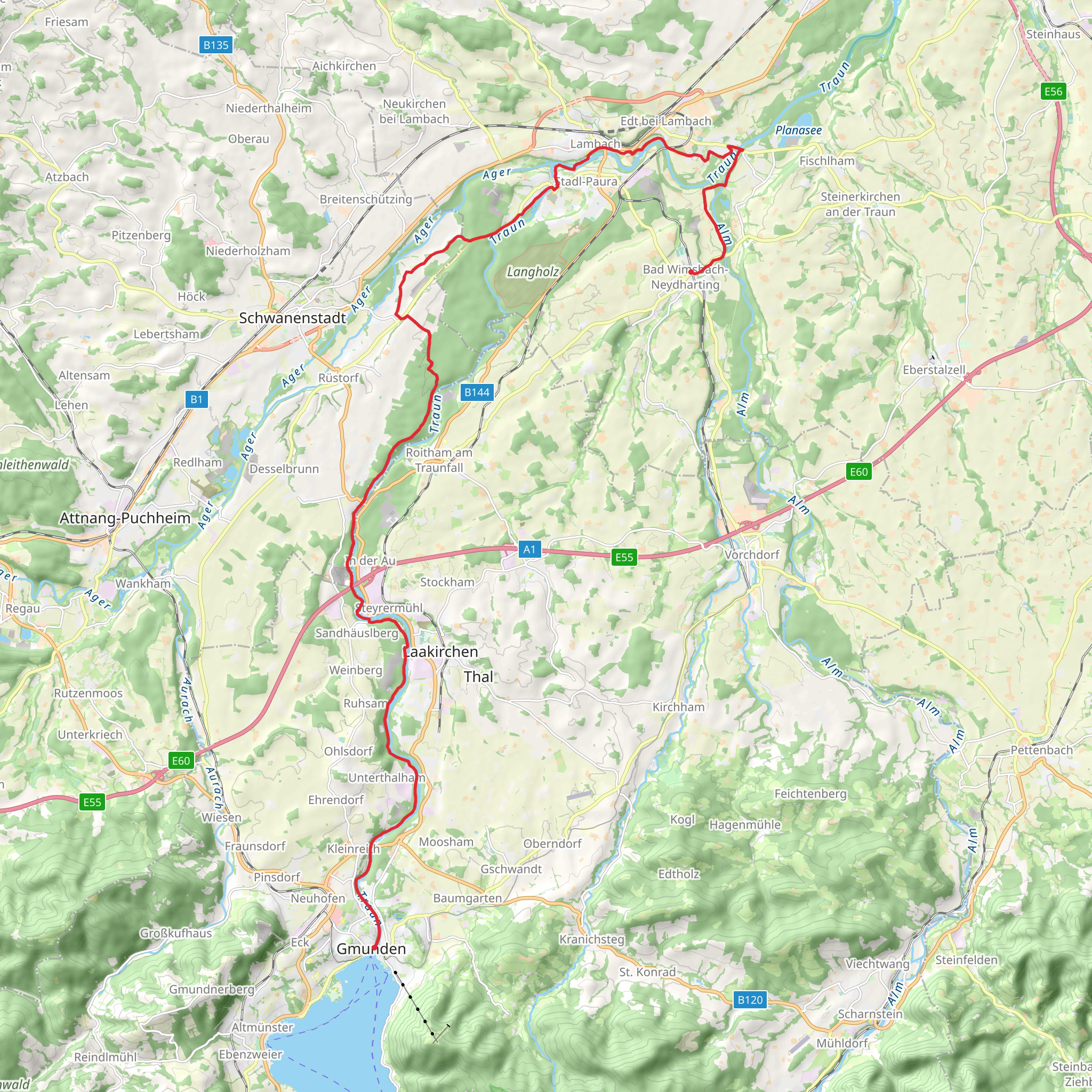 Lake Traunsee to Lake Almsee mobile static map