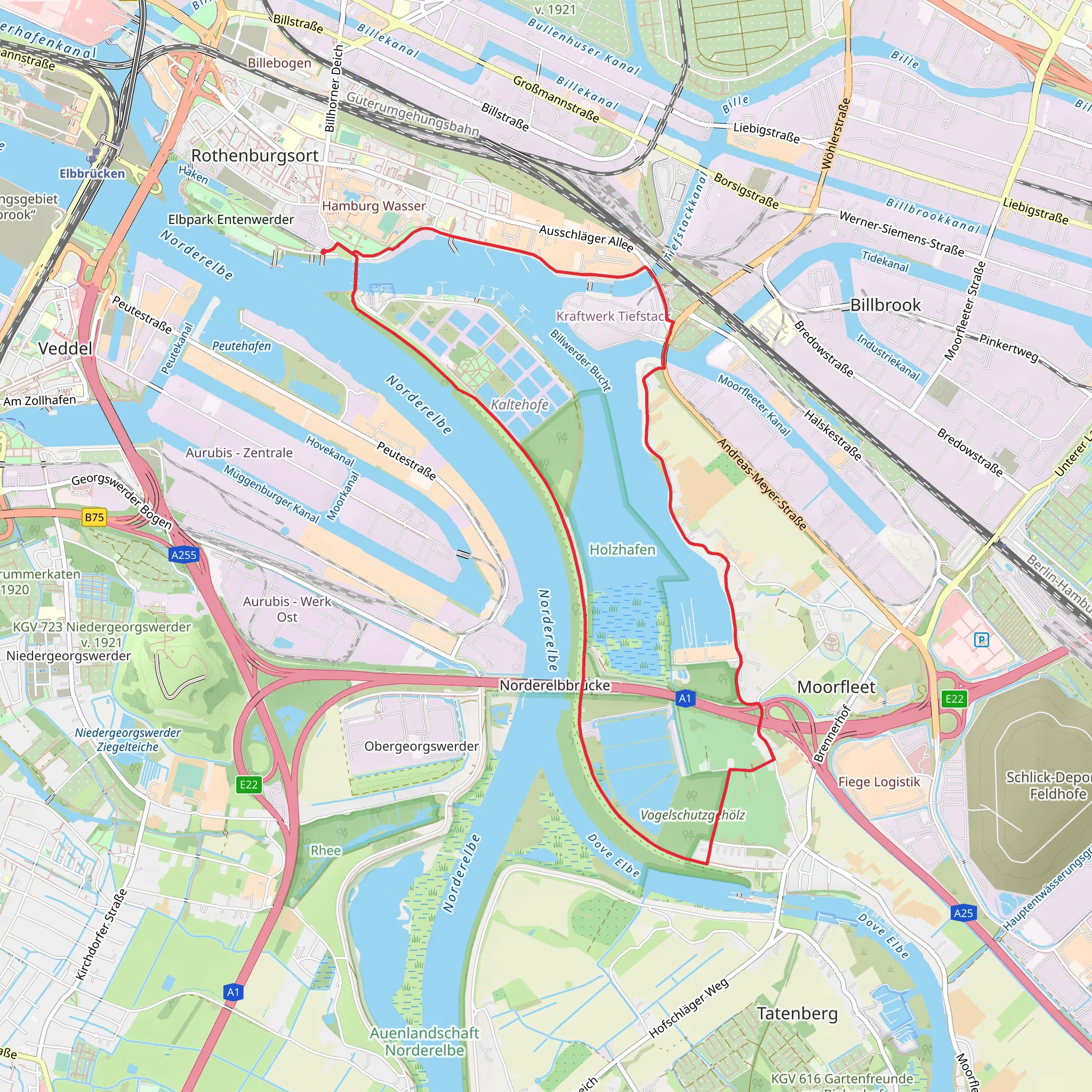 Wasserkunst Kaltehofe and Vogelschutzgehölz Loop mobile static map