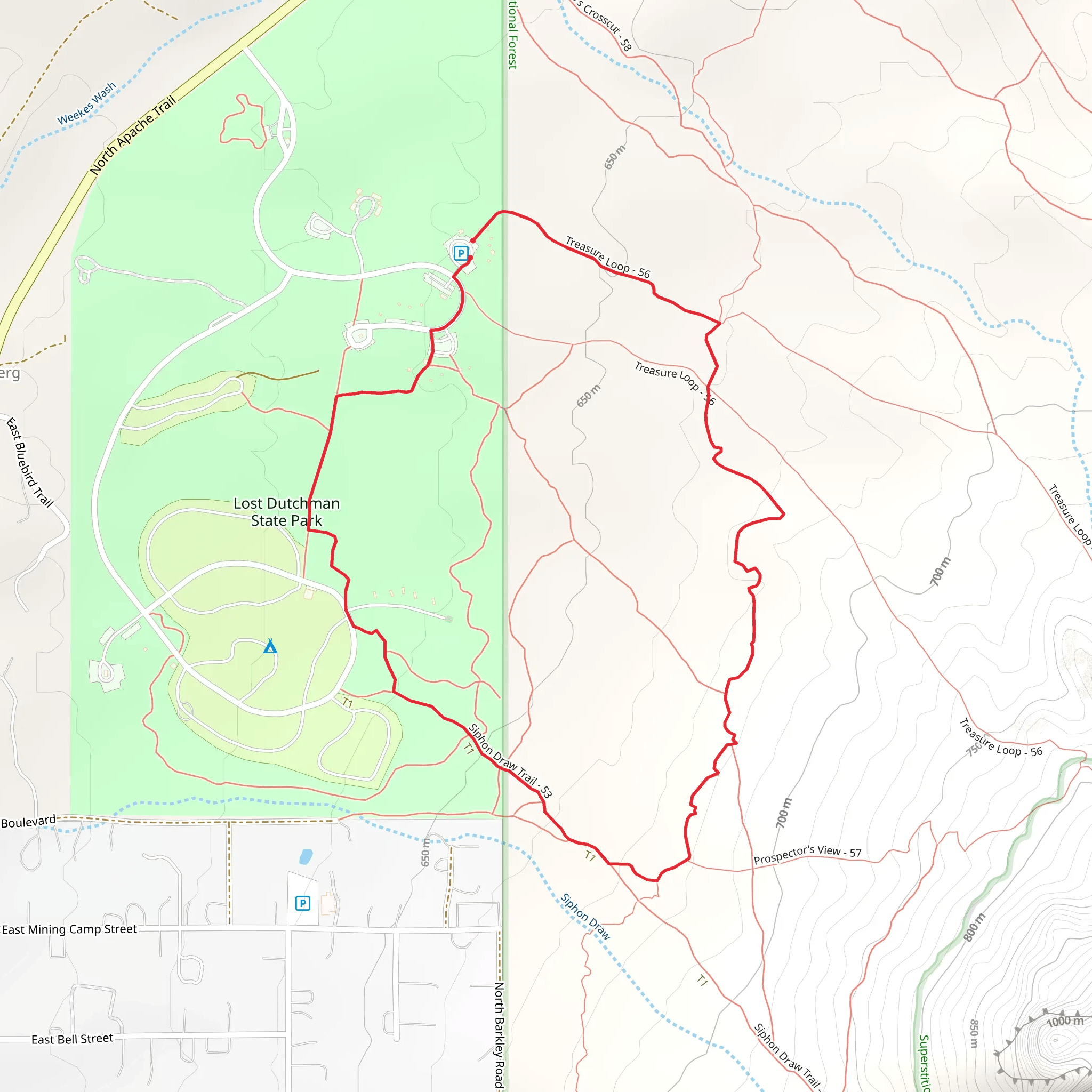 Treasure Loop and Siphon Draw Trail mobile static map