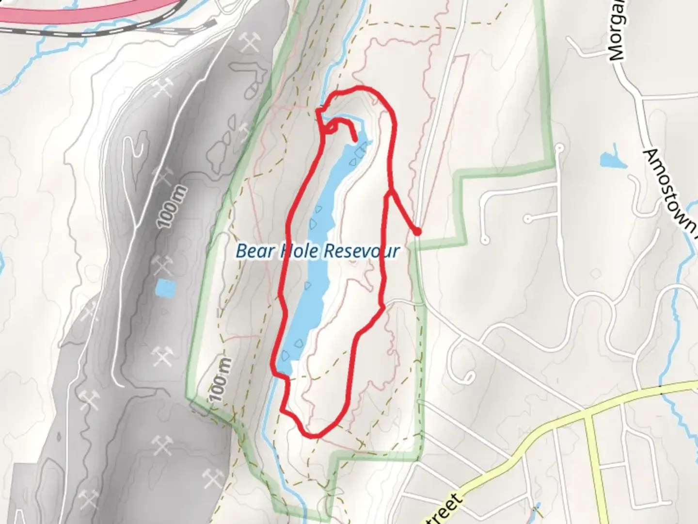 An image depicting the trail Bearhole Reservoir from Bear Hole Road and its surrounding area.
