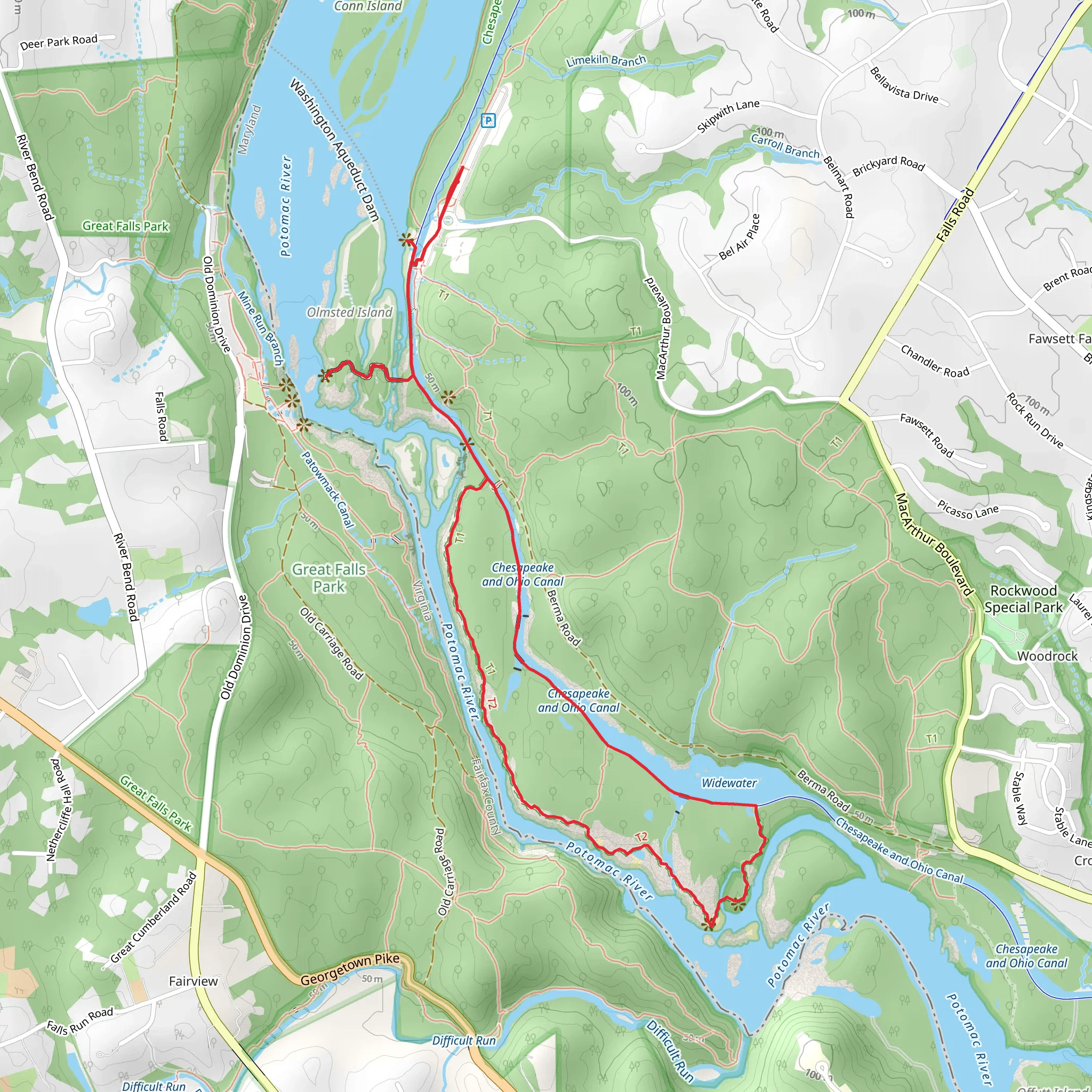 Chesapeake and Ohio Canal Loop via ADT mobile static map