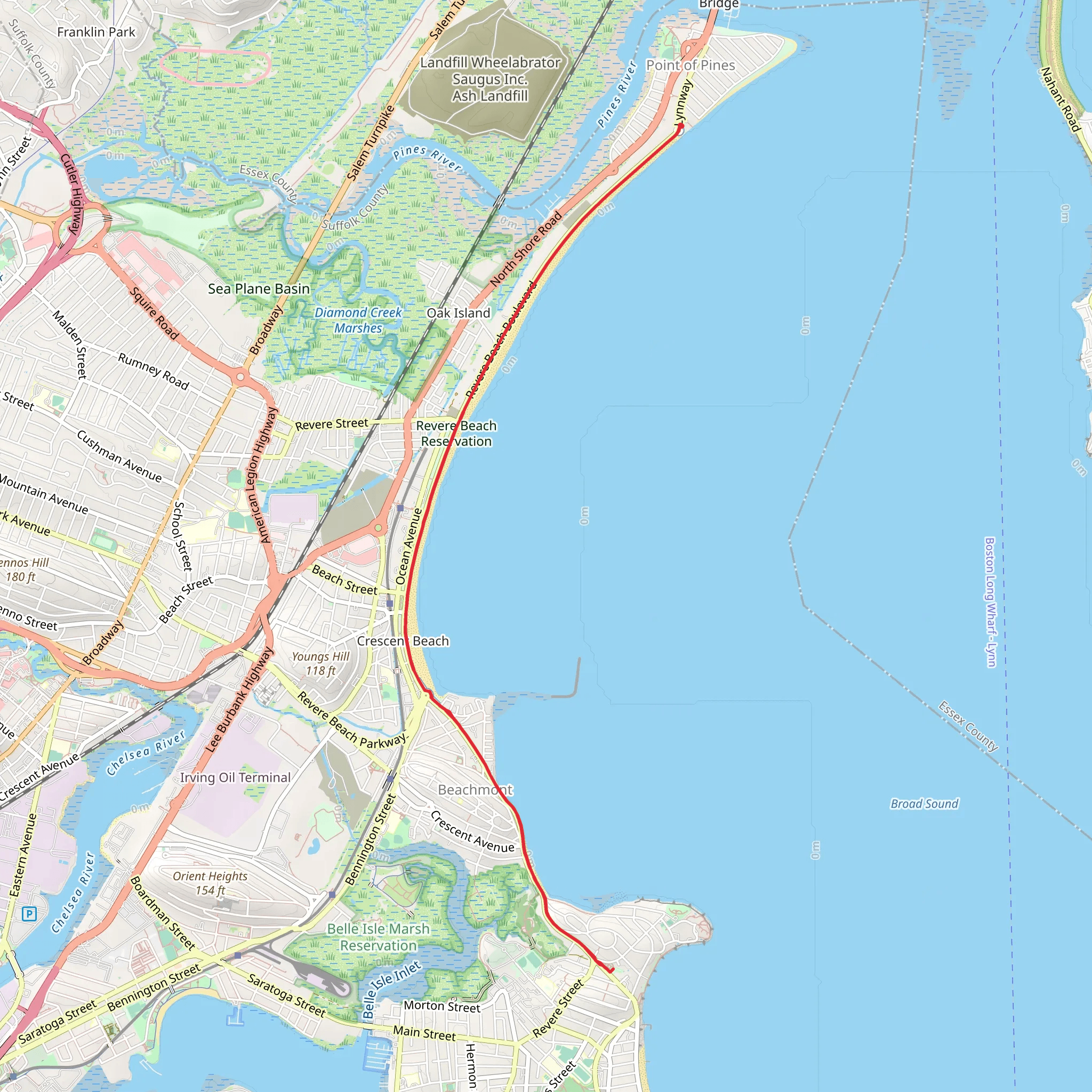 Point of Pines to Winthrop mobile static map