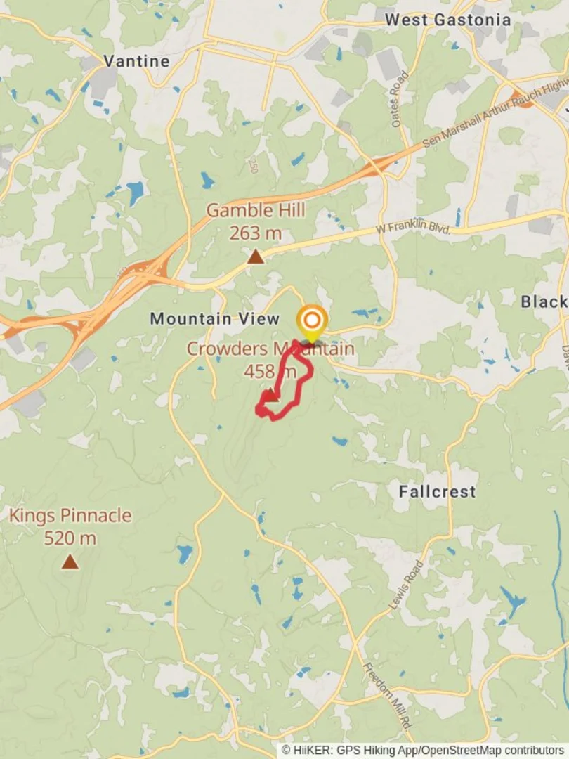 An image depicting the trail Crowders Mountain Loop Tower Trail and its surrounding area.