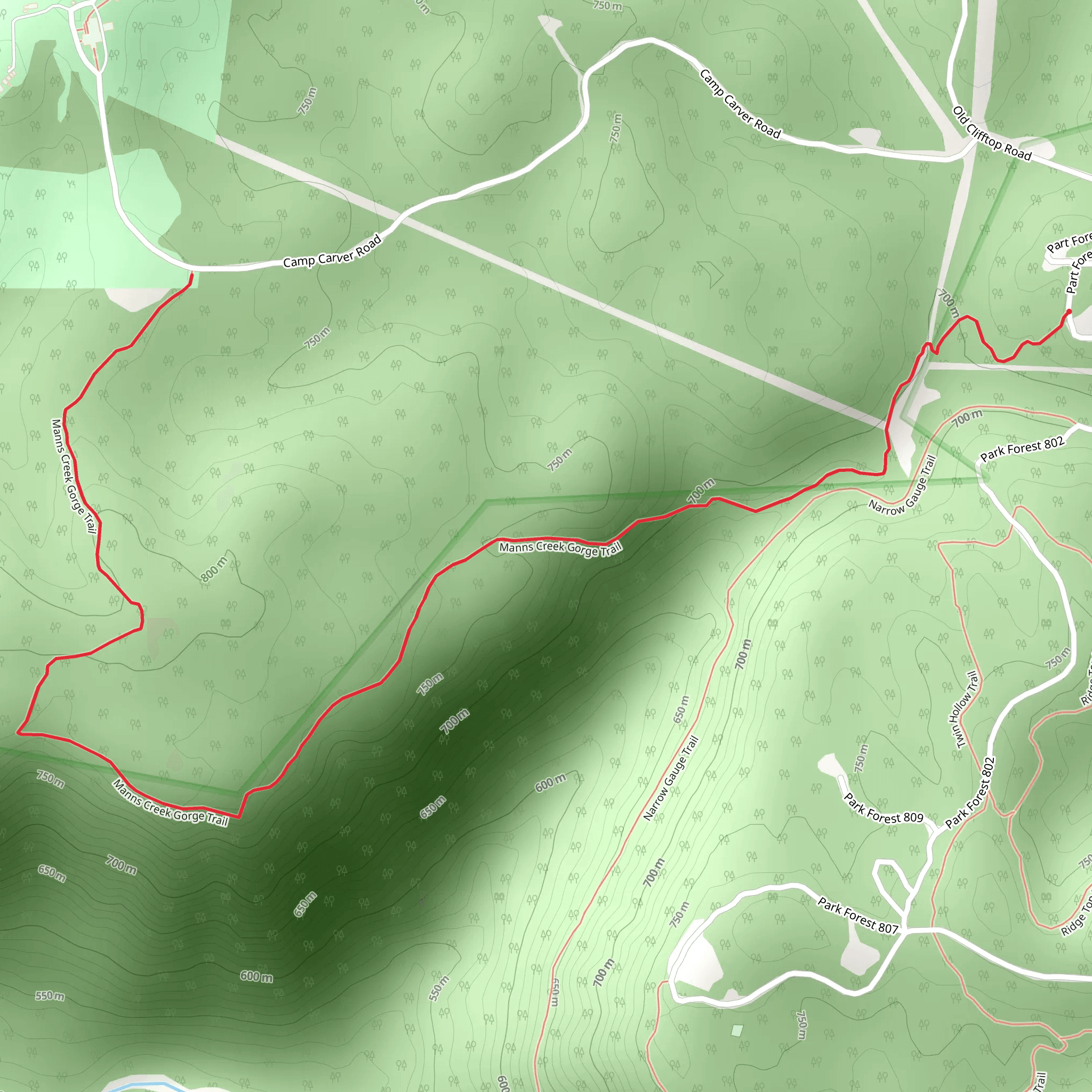 Manns Creek Gorge Trail mobile static map