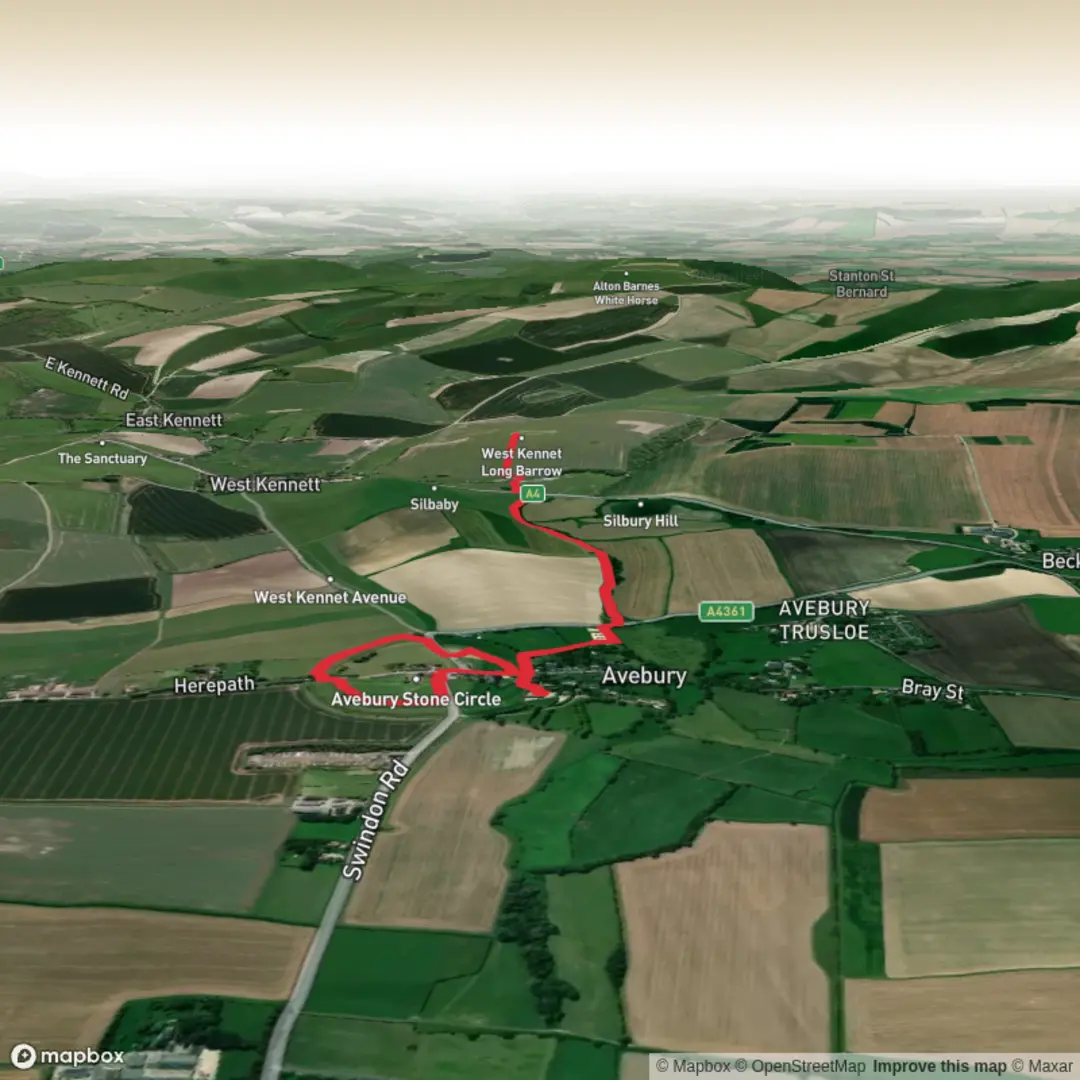 An image depicting the trail Avebury Henge and Stone Circle and its surrounding area.