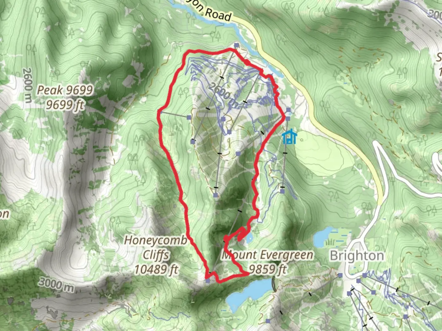 An image depicting the trail Honeycomb Fork Trail and Easy Out Trail and its surrounding area.