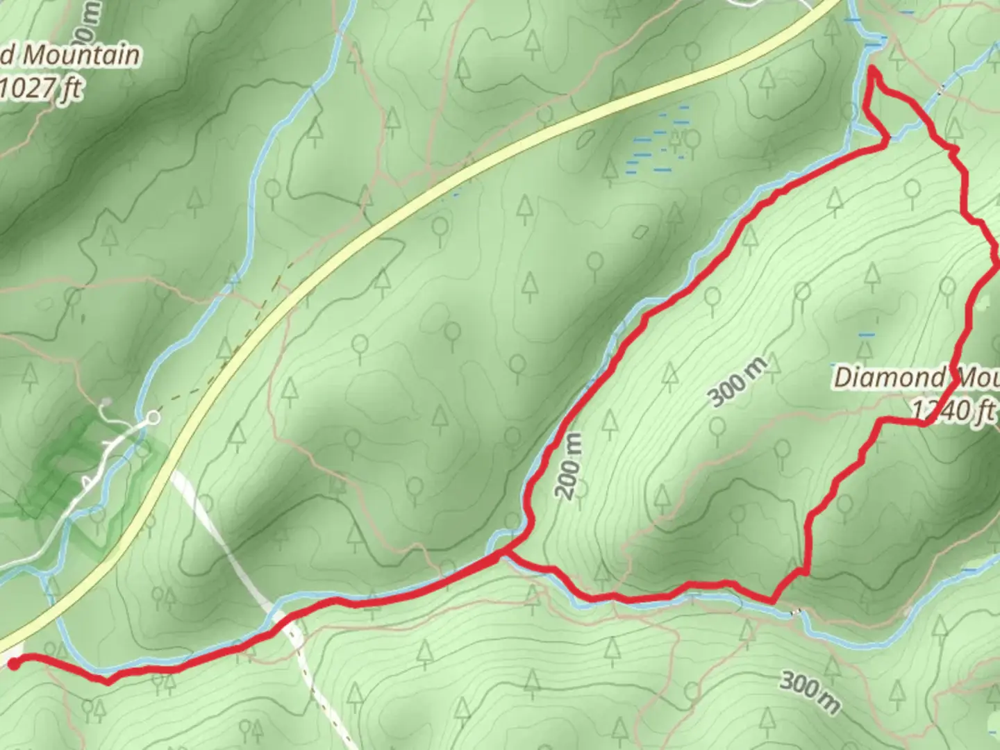 An image depicting the trail Diamond Mountain Loop via Stony Brook and its surrounding area.