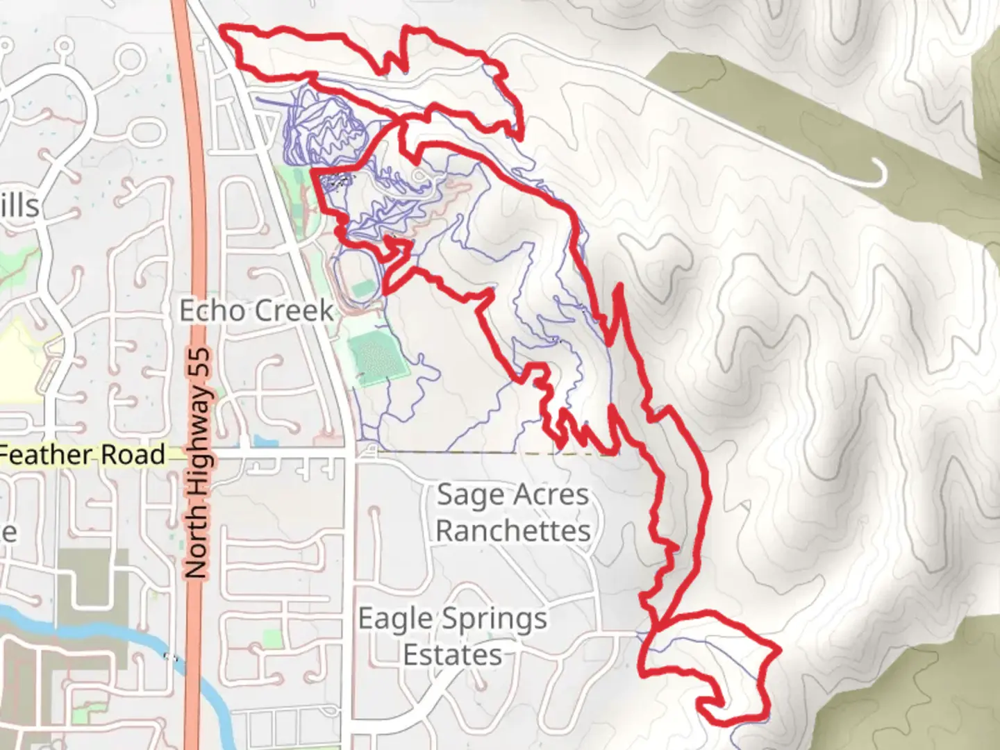 An image depicting the trail Twisted Sister, Rabbit Run and Junk Yard Loop and its surrounding area.
