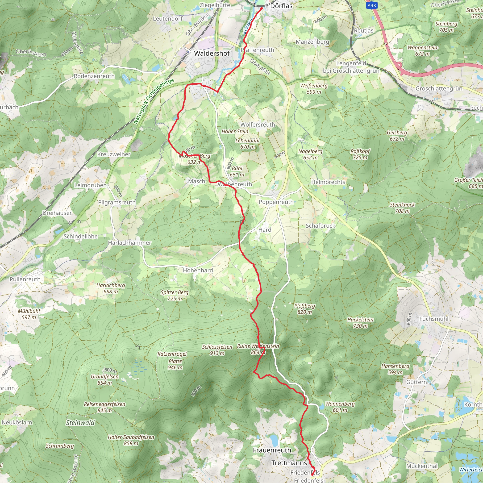 Waldershof to Friedenfels Walk mobile static map