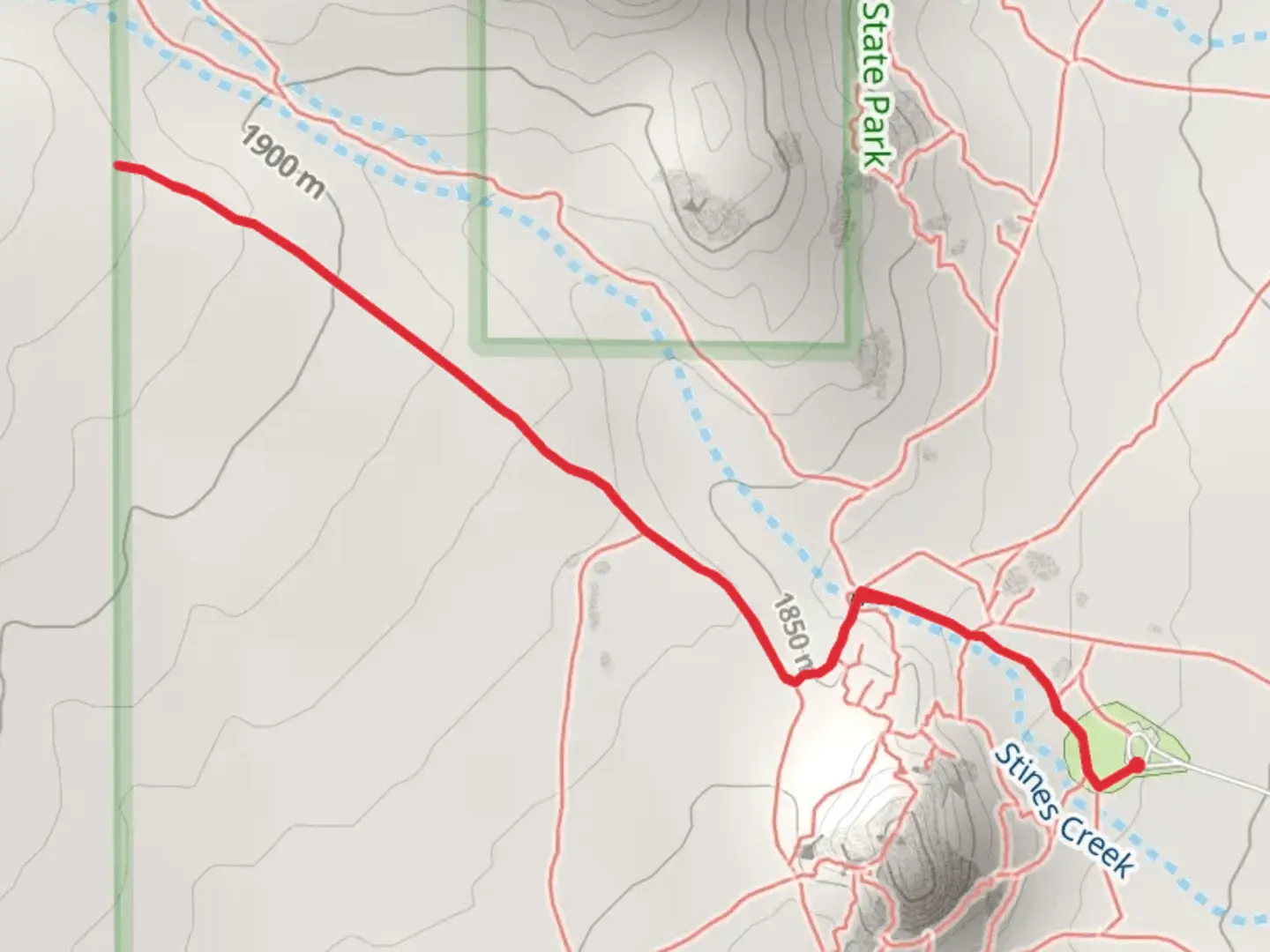 An image depicting the trail Stines Creek from Big Cove Ranch Road and its surrounding area.