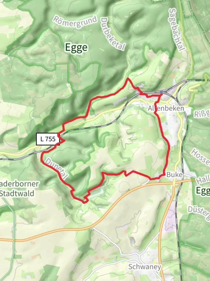 An image depicting the trail Altenbeken and Stapelsberg Loop and its surrounding area.