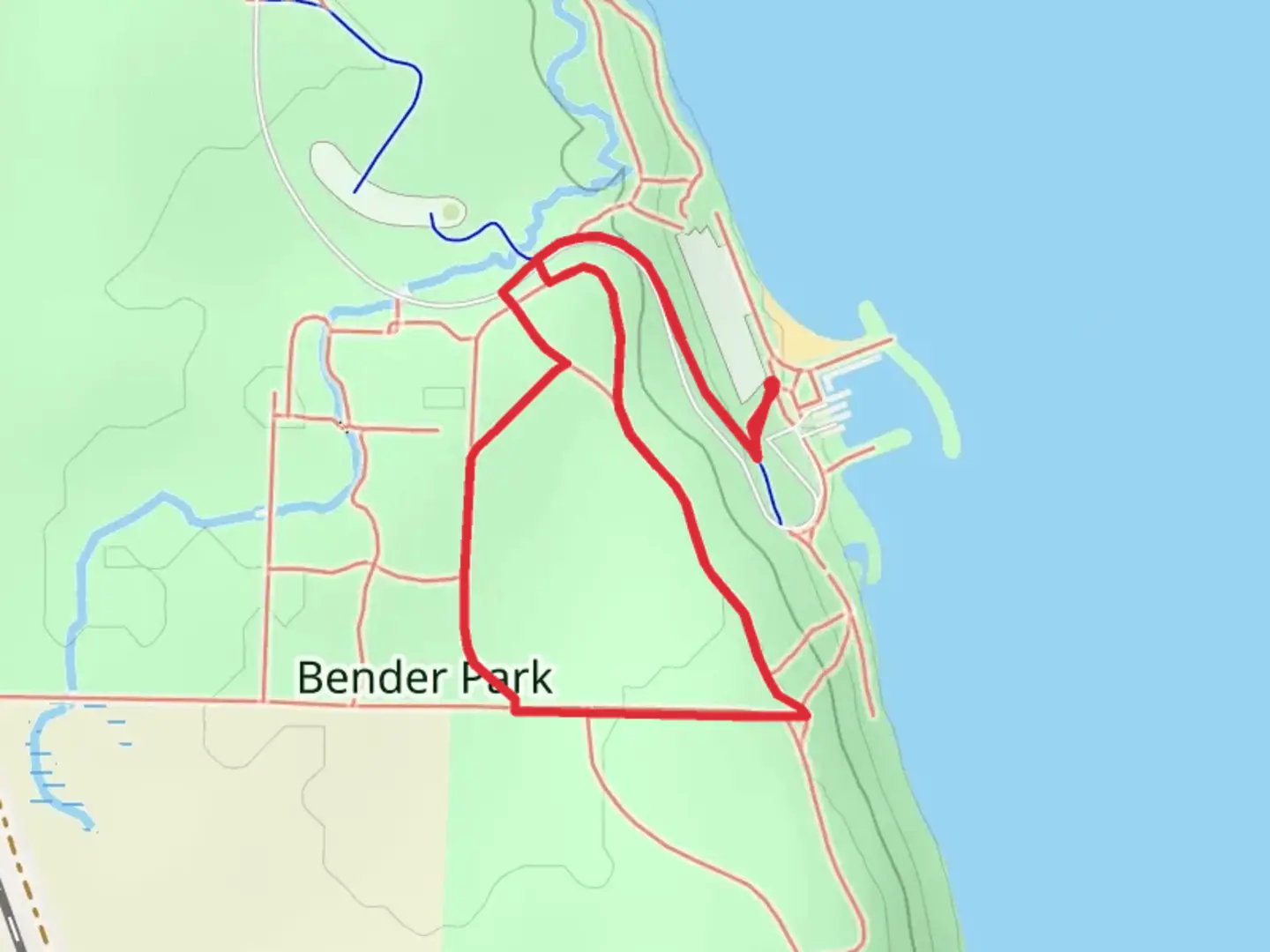 An image depicting the trail Bender Park East Loop and its surrounding area.