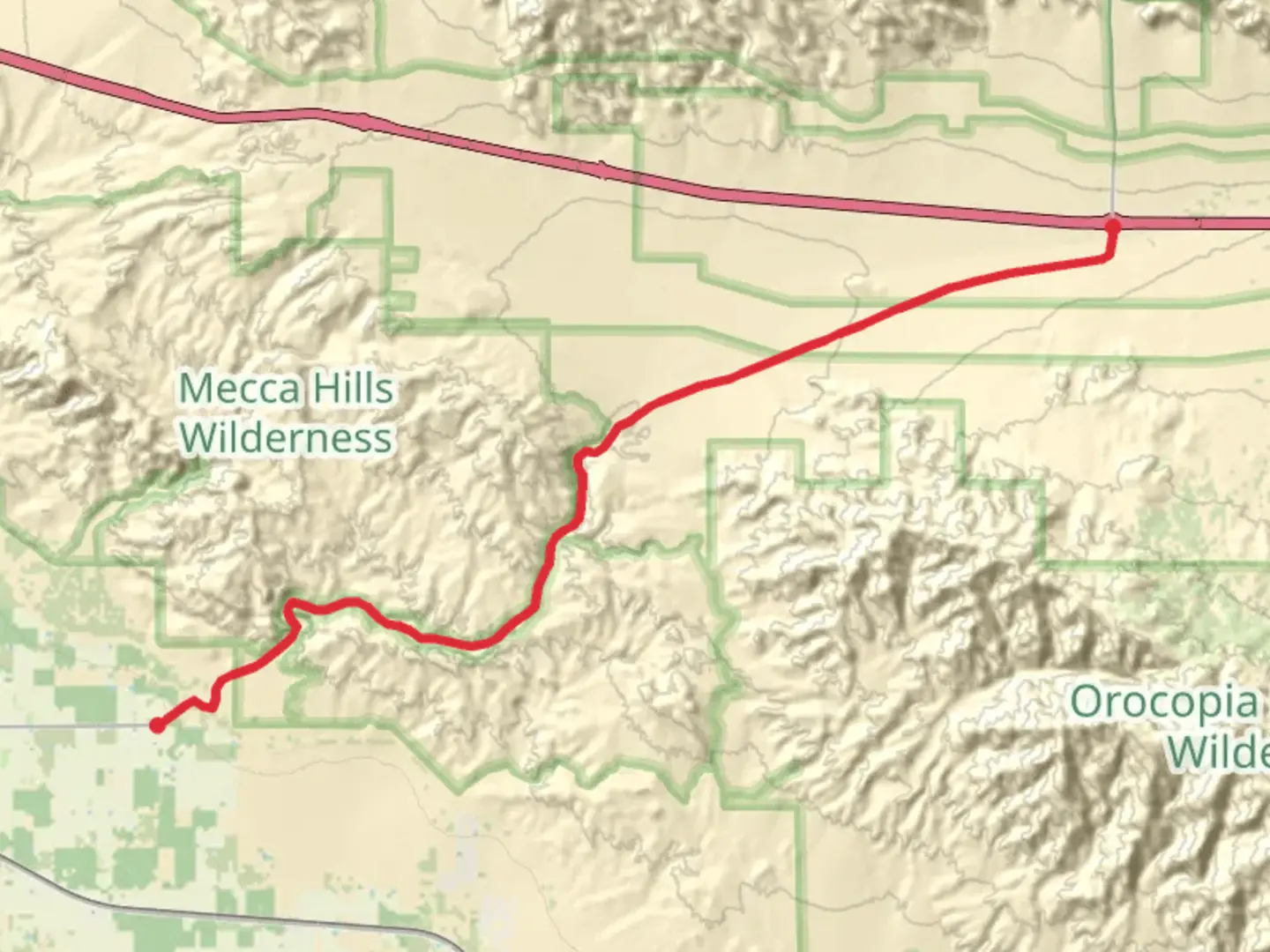 An image depicting the trail Box Canyon Road - Buried Mountain and its surrounding area.