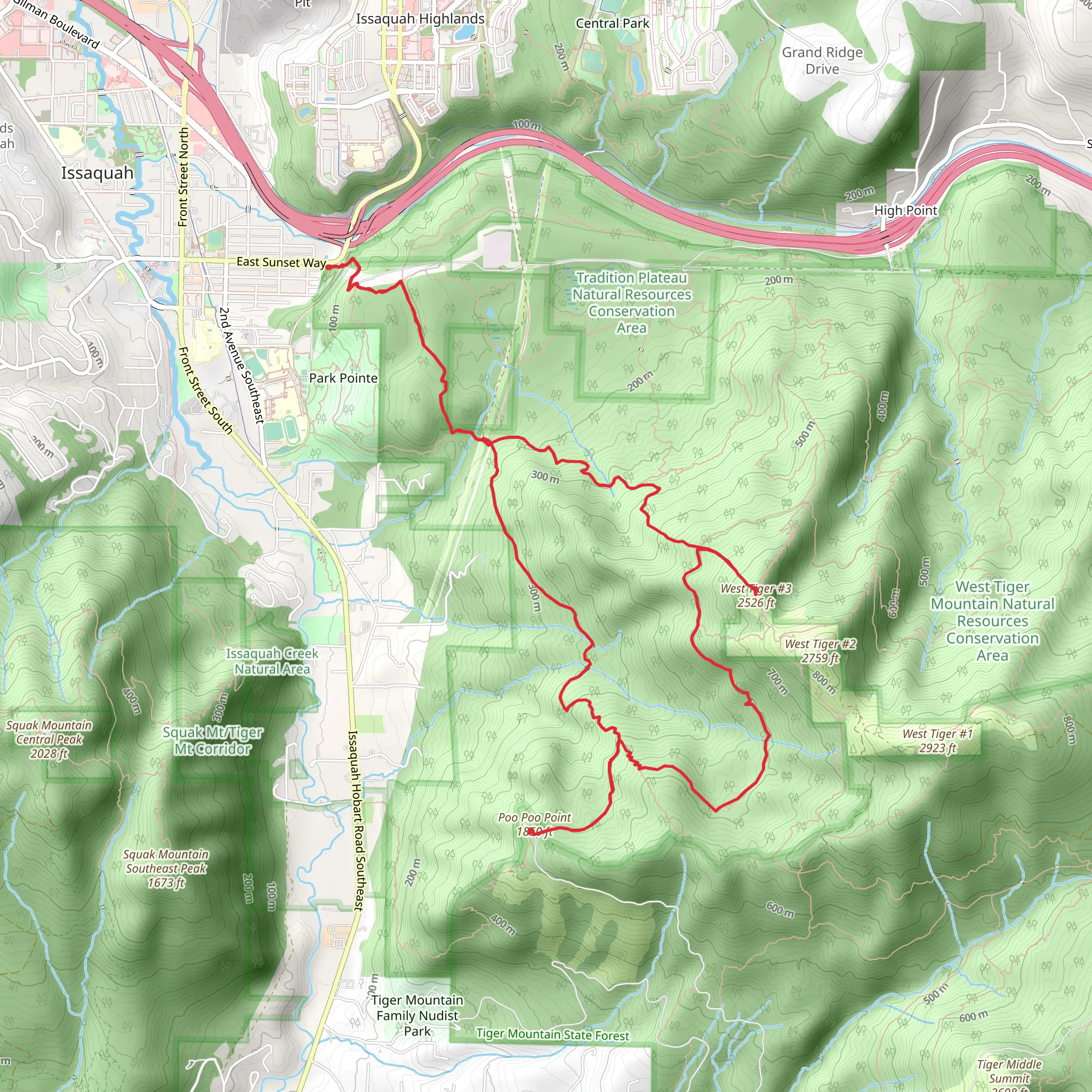 Adventure Trail, Poo Poo Point Trail and West Tiger RR Grade mobile static map
