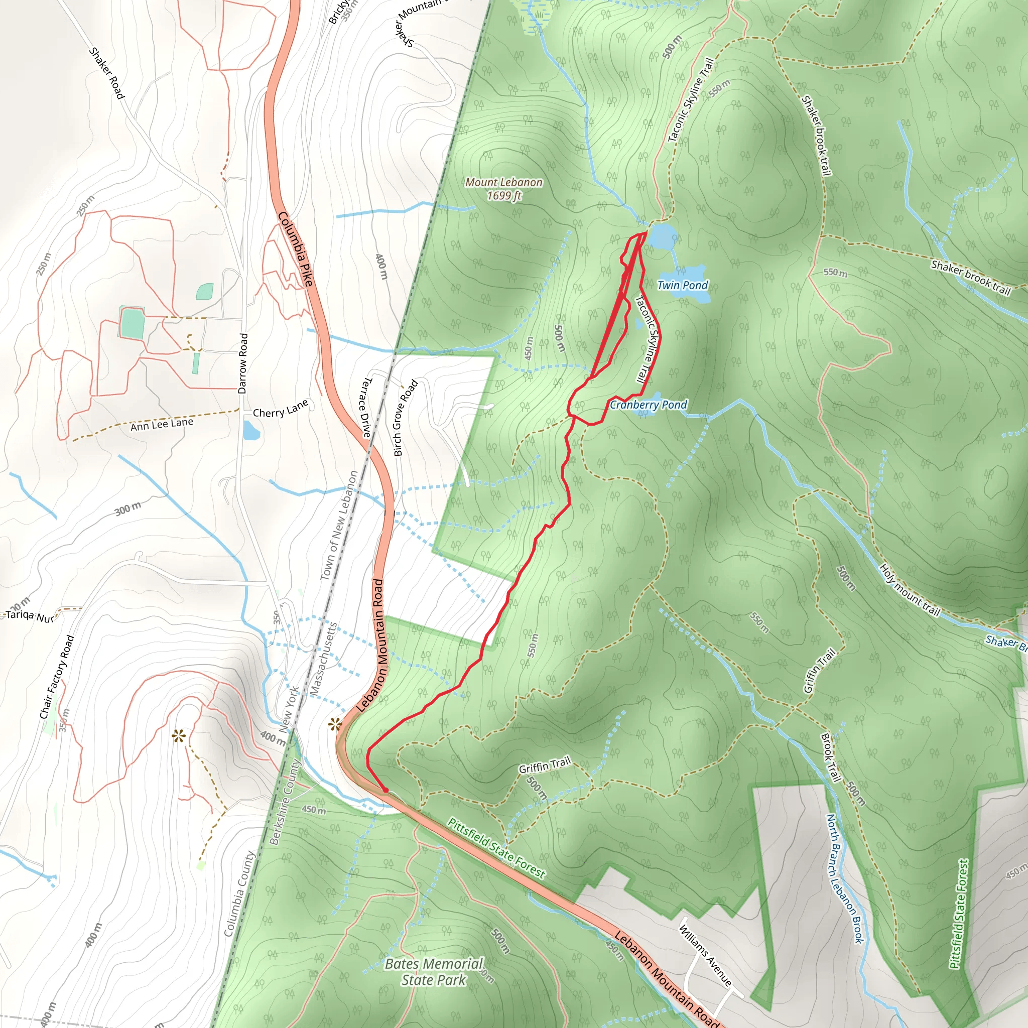 Twin Pond and Cranberry Pond via Taconic Crest Trail mobile static map