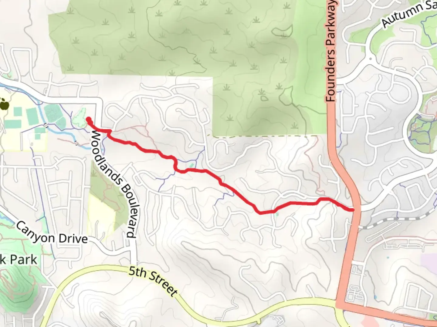 An image depicting the trail Woodlands Bowl and its surrounding area.