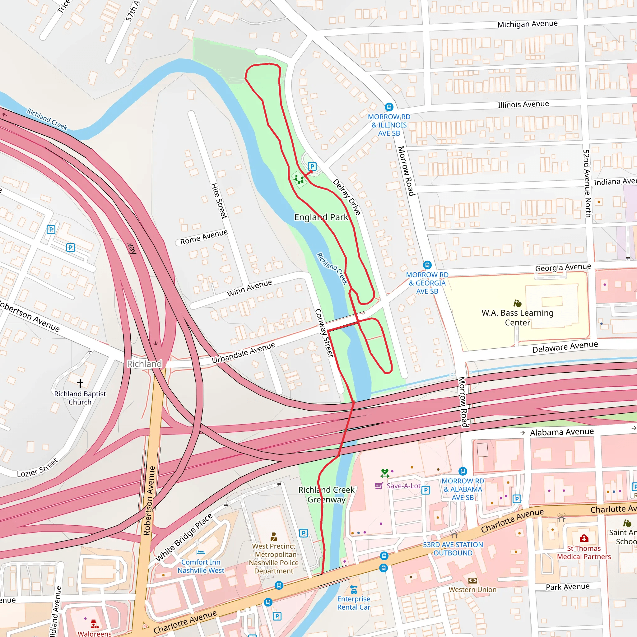 Richland Creek and England Park Loop mobile static map