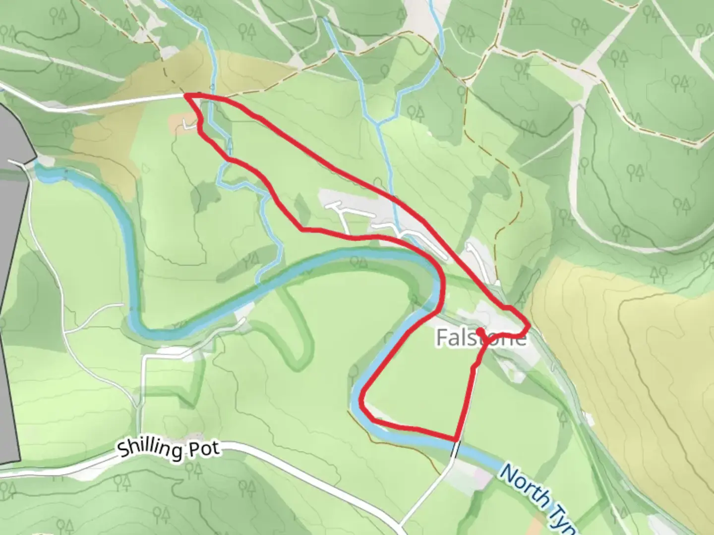 An image depicting the trail Falstone Loop and its surrounding area.
