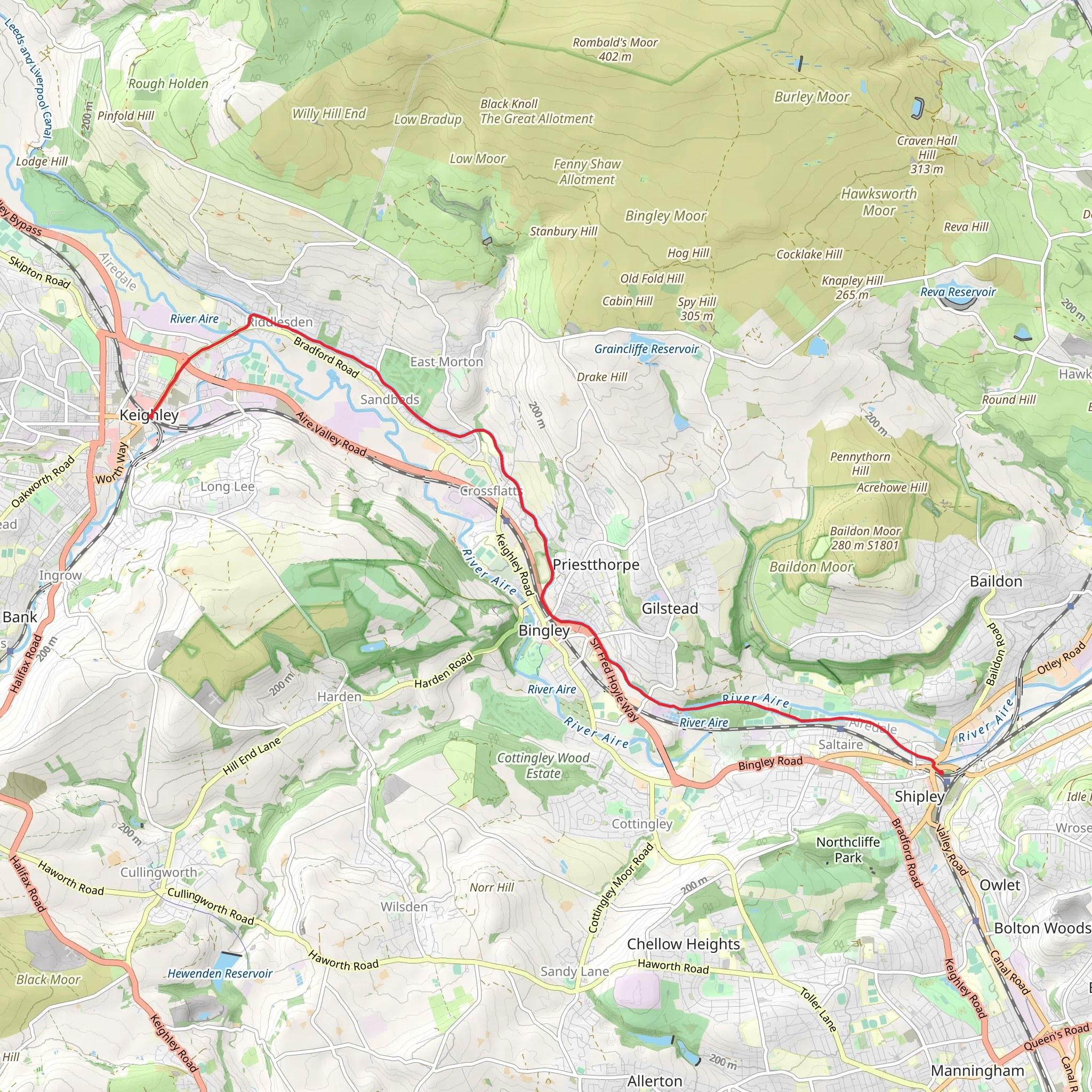 Shipley to Keighley Walk mobile static map