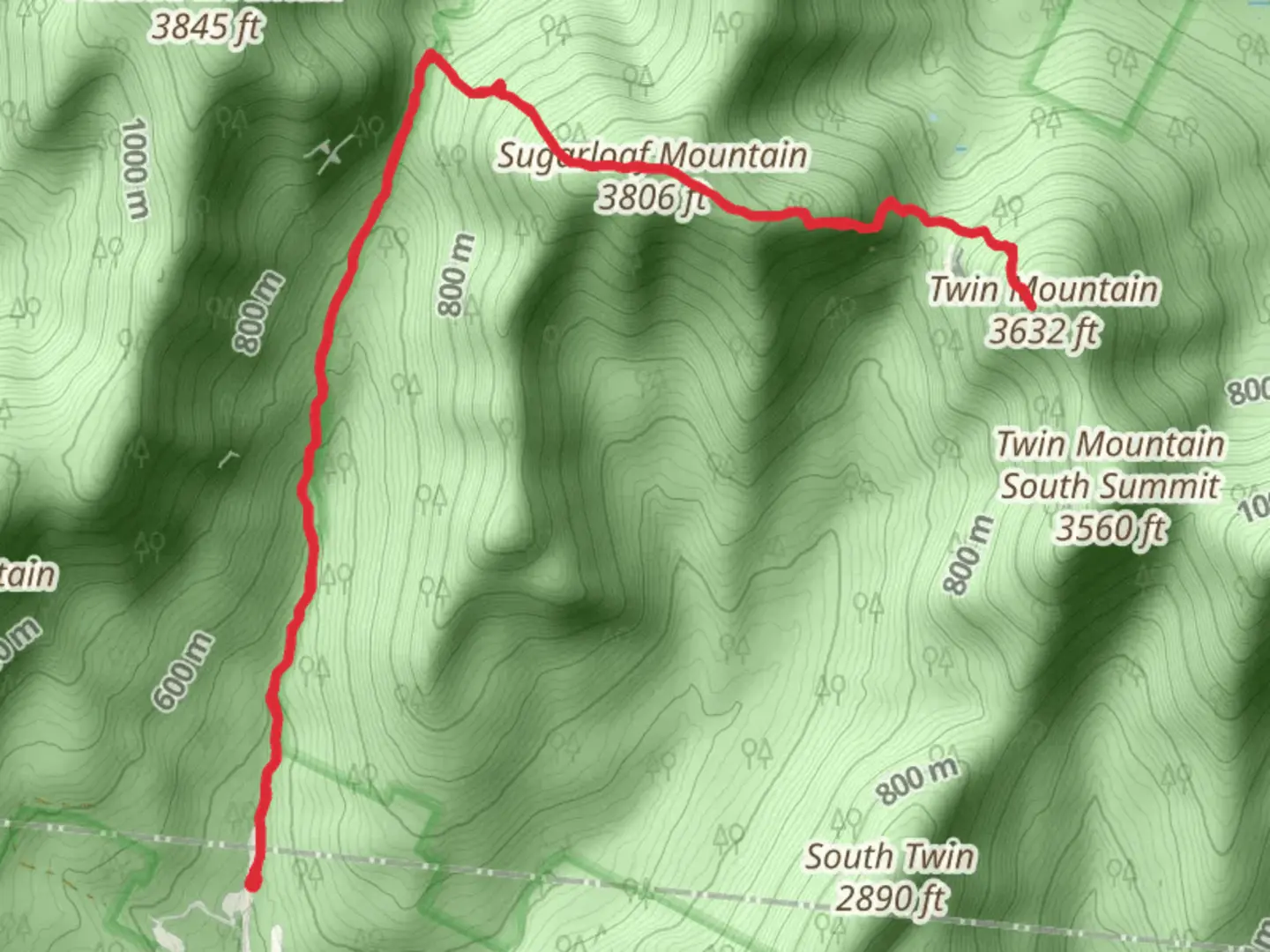 An image depicting the trail Twin Mountain - Mink Hollow and its surrounding area.