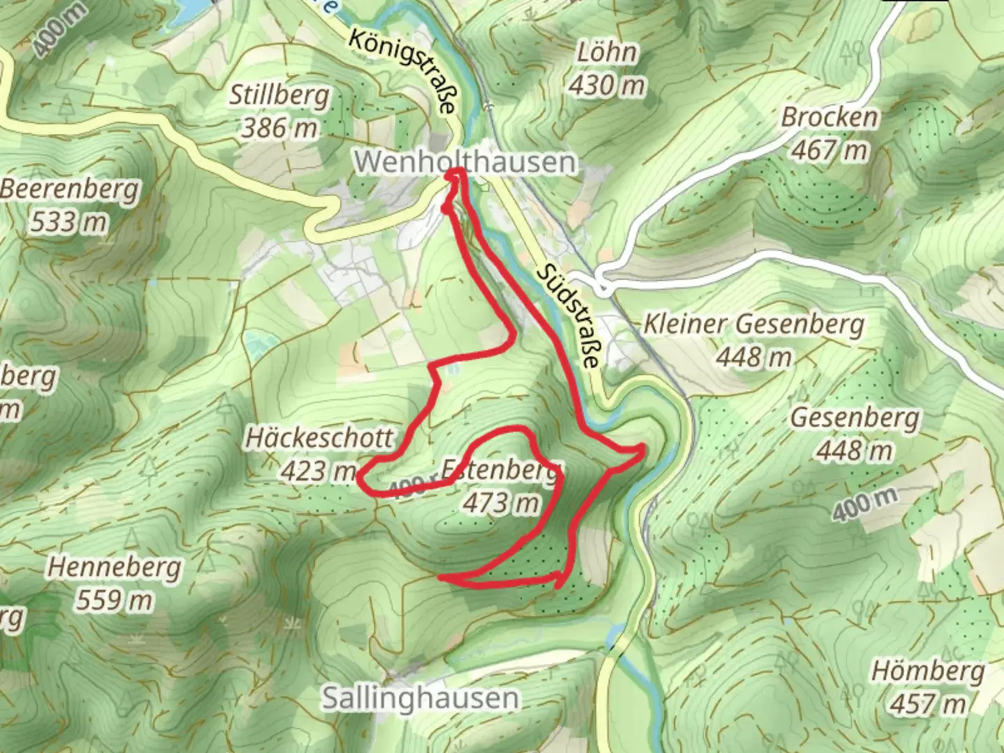 An image depicting the trail Golddorf Route Wenholthausen and its surrounding area.