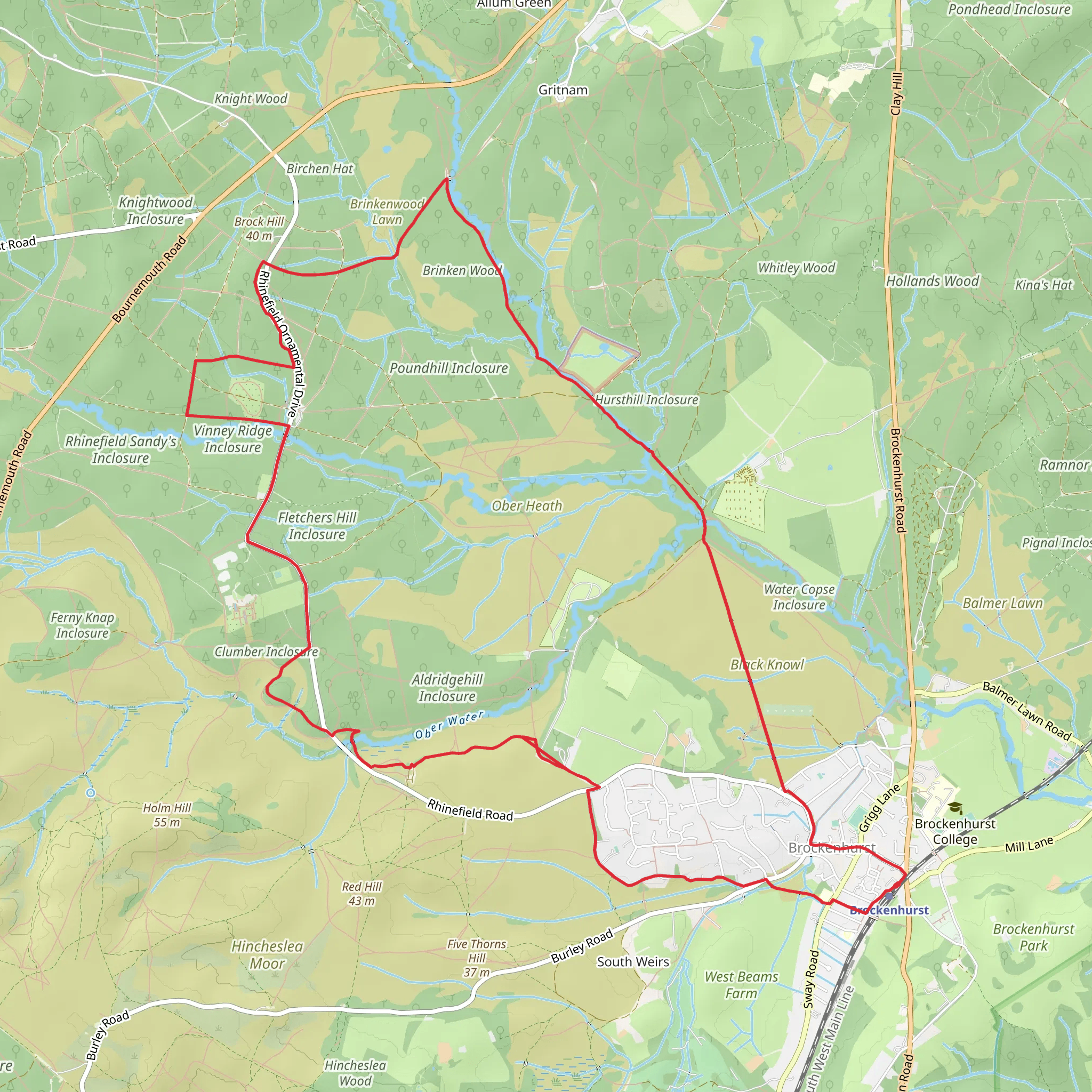 Fletchers Thorns Inclosure and Brinken Wood Loop mobile static map