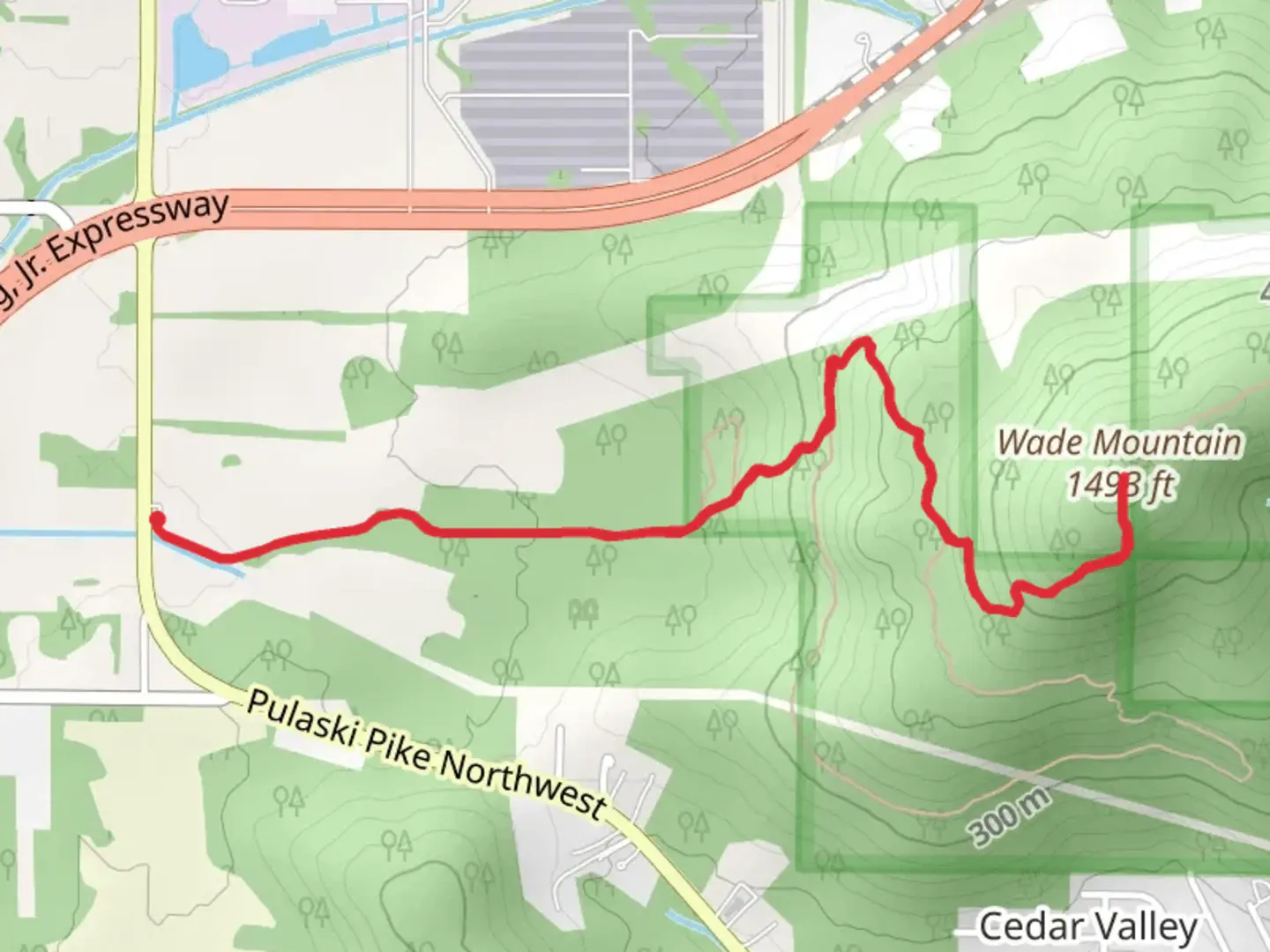 An image depicting the trail Wade Mountain via Wade Mountain Greenway and its surrounding area.