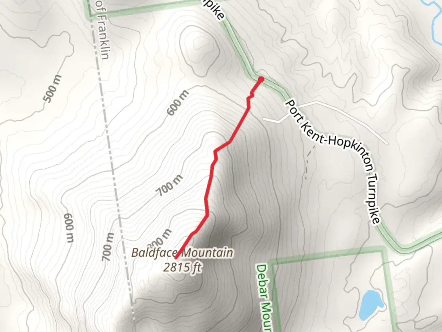 An image depicting the trail Baldface Mountain Out and Back and its surrounding area.